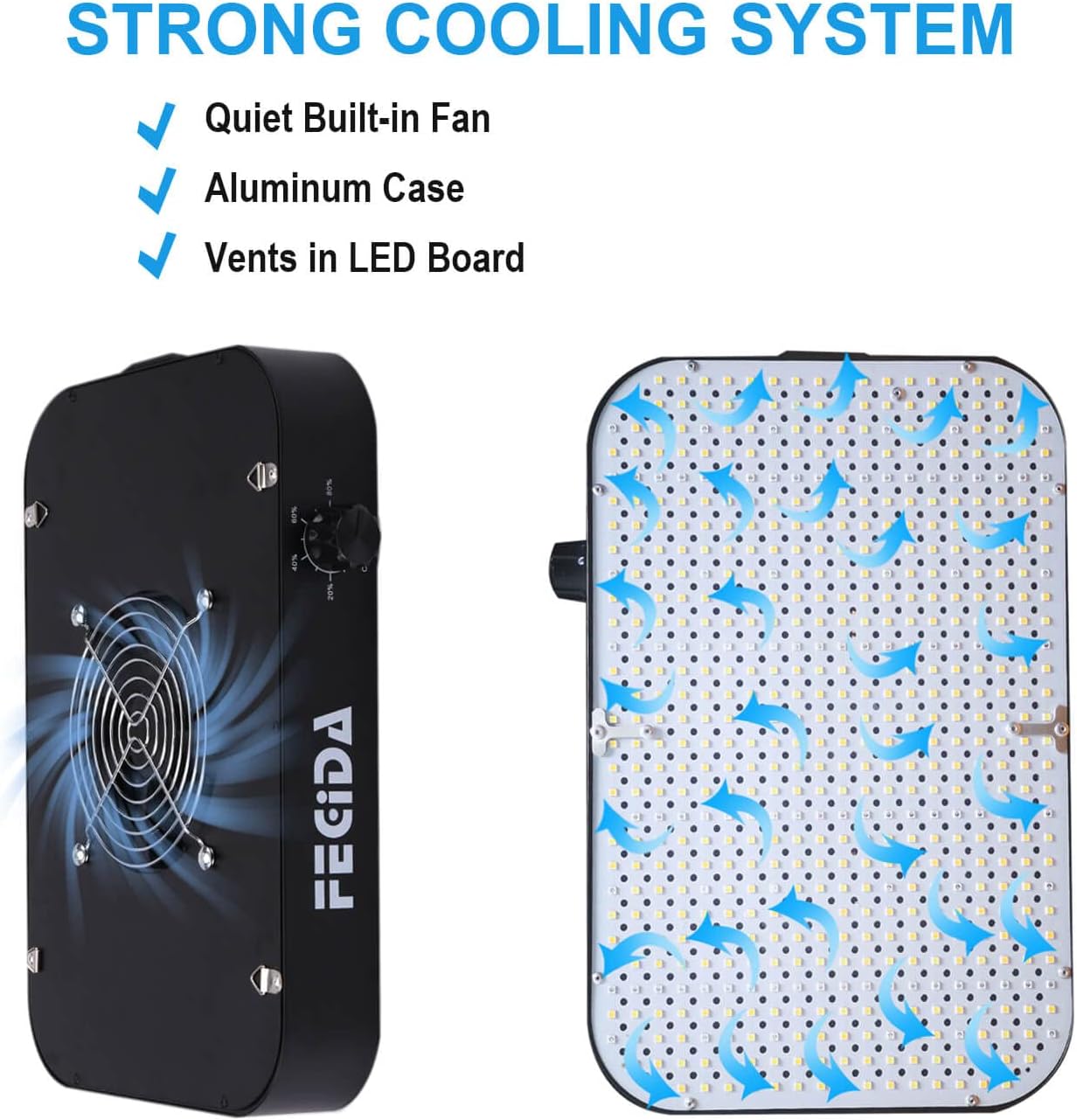 FECiDA 600W Equivalent Grow Light, 65W True Power Full Spectrum LED Grow Lights for Indoor Plants, Seed Starting, Seedlings for New Grower, 0–100% Dimmable, Daisy Chain, Quiet Cooling Fan