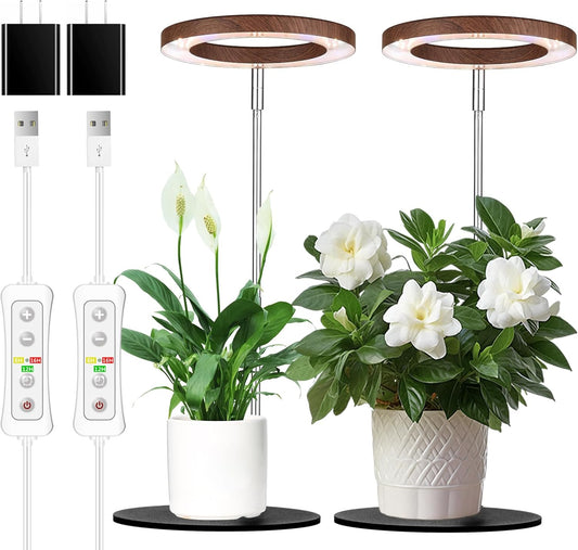 yadoker 144 LEDs Plant Grow Light for Indoor Plant,Walnut Wood Grain Aluminum LED Grow Light with Black Base, Height Adjustable,6.3" Aluminum Housing,Automatic Timer with 8/12/16 Hours,2 Pack