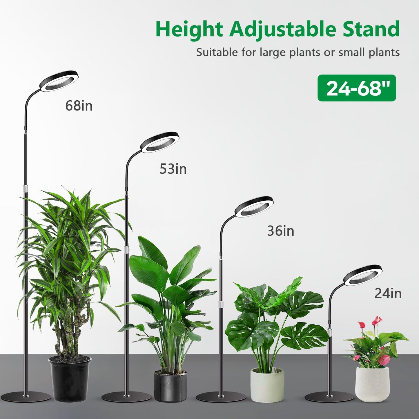 Aumtrly Grow Lights for Indoor Plants, Full Spectrum Floor Standing Plant Lights with 68" Stand for Growing Large Tall Plants, Black Halo LED Plant Grow Light with 6/12/16H Timer
