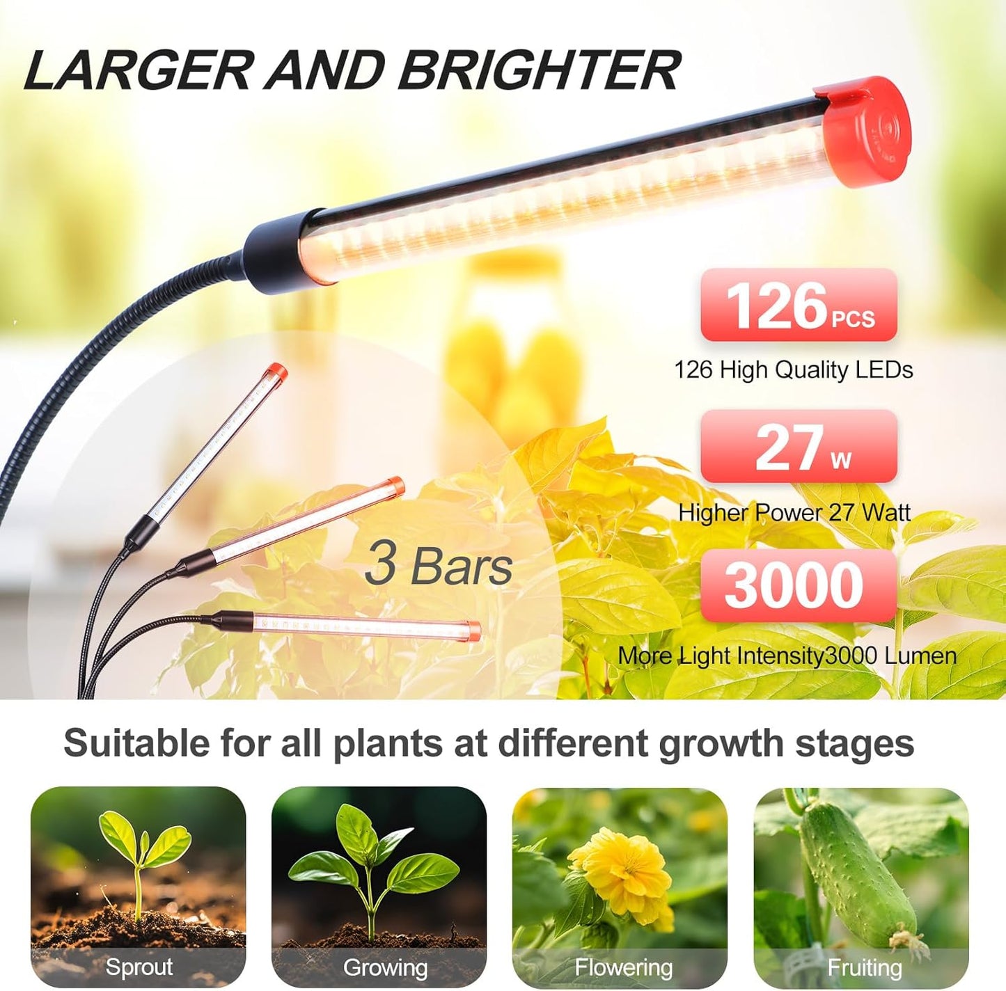 FECiDA 2026 3Head Table Top Grow Lights for Seed Starting, Indoor Plants, Bonsai, 27 Watt Power Draw, NO Need Adapter, 4/8/12/16/20H Timer, 16"-24" Height Adjustable