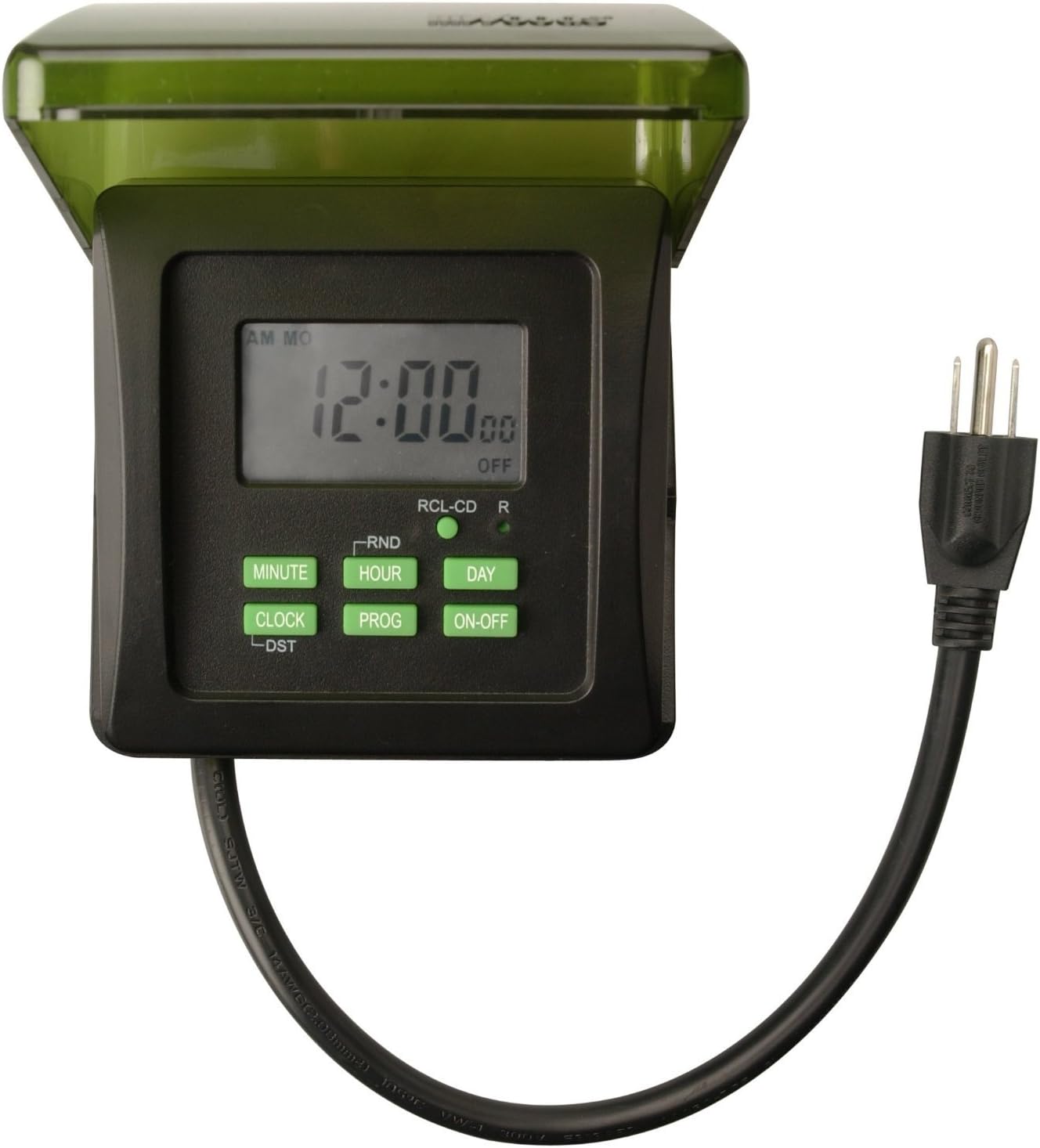 Southwire Woods Outdoor Heavy Duty Digital Plug-In Timer - 7-Day Programmable Timekeeper - Dual Grounded Outlets - Weatherproof Energy-Saving - Ideal for Holiday Lights & Outdoor Equipment