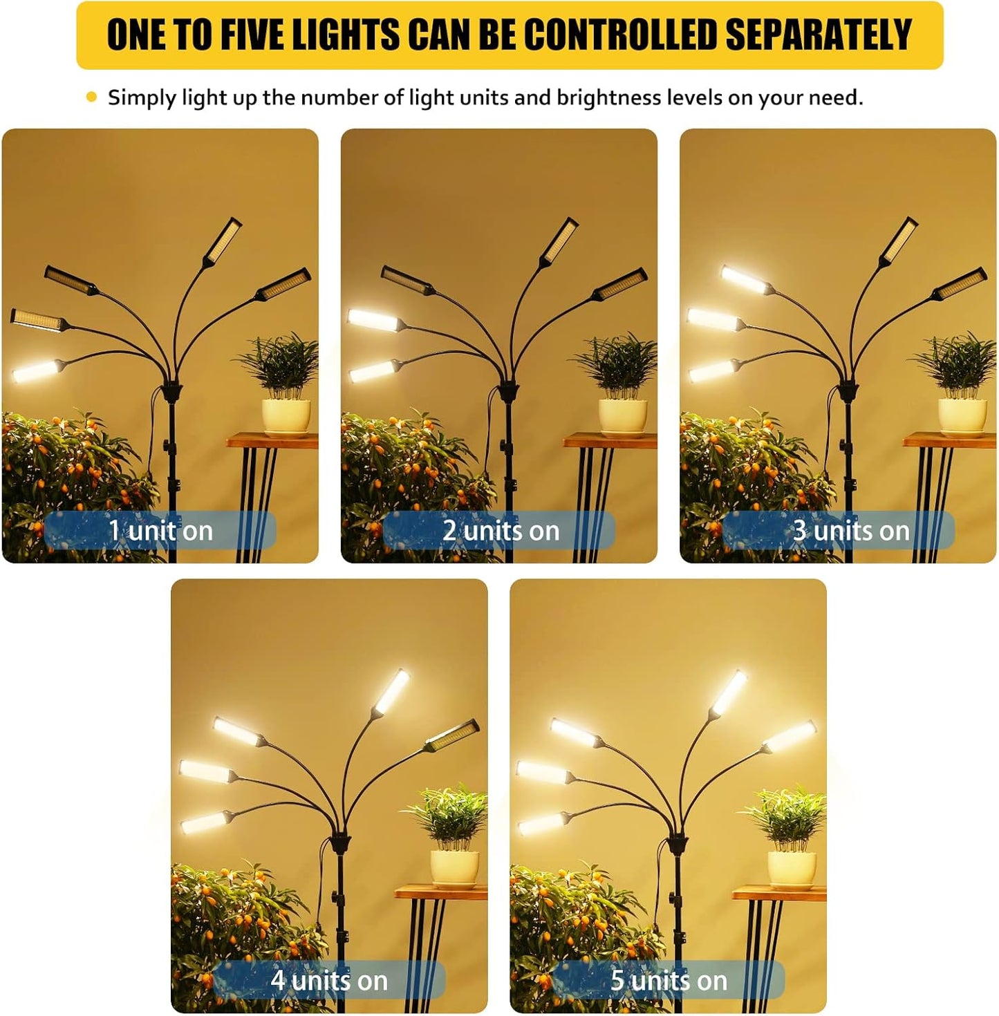 Grow Lights for Indoor Plants, Aukphie Full Spectrum led Grow Light with Stand, Auto On/Off Timing 3/6/9/12/15/18H & 10 Brightness Levels.