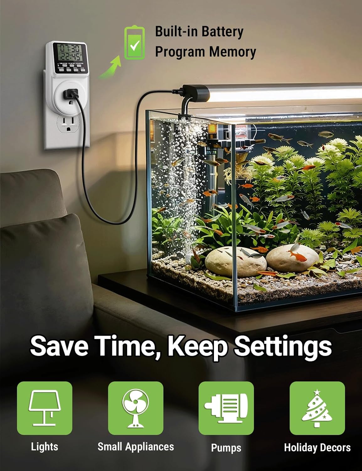 Techbee Digital Infinite Repeat Cycle Intermittent Timer Plug for Electrical Outlet, 24 Hour Programmable Indoor Timed Power Switch with Countdown Delay On and Off (120V, 15A), 1 pack