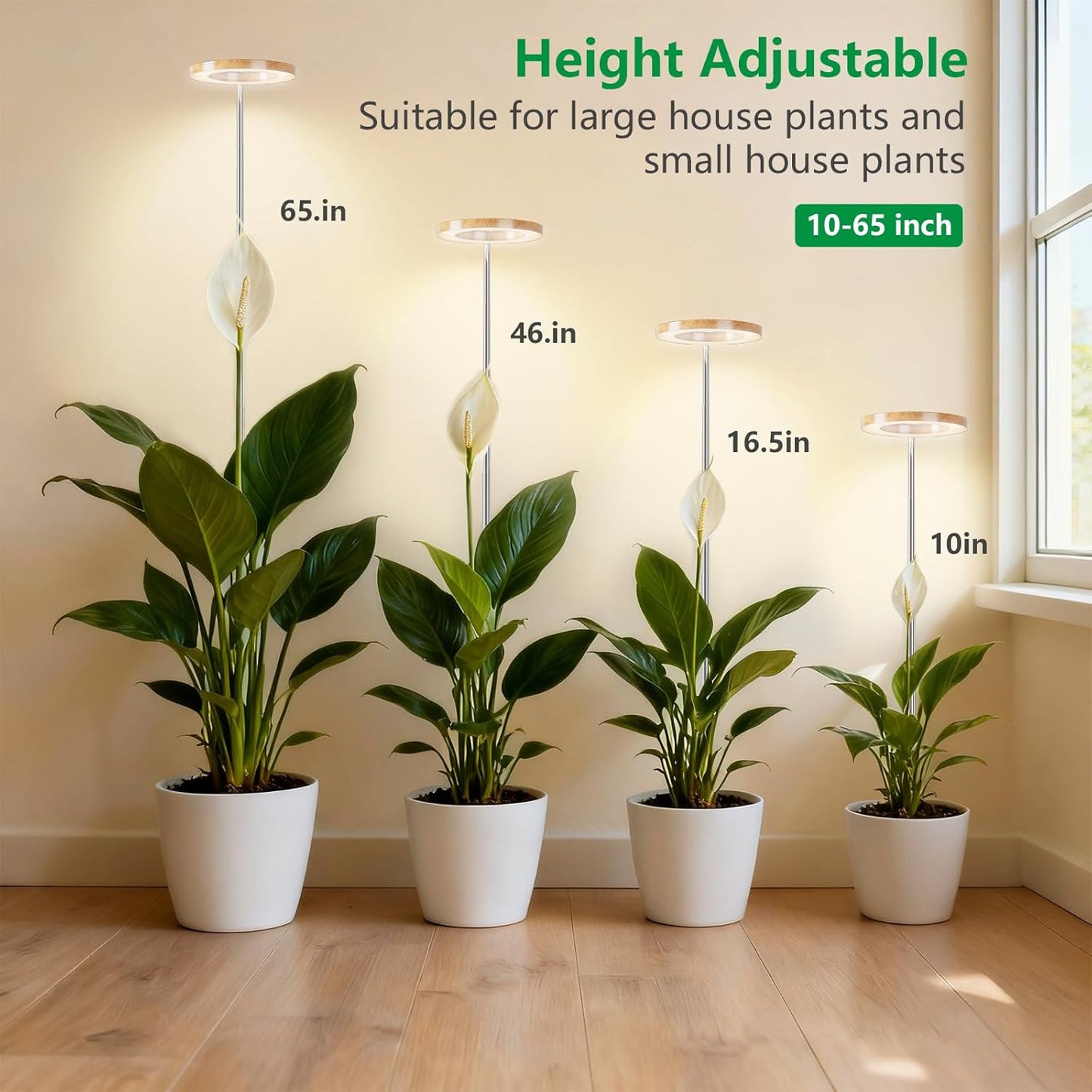 SDOVUERC Full Spectrum Grow Lights for Indoor Plants – Adjustable Height Plant Lamp with Wood‑Grain Finish, 6/12/18H Timer, 3 Color Modes, Perfect Plant Lights for Houseplants Growing(Pack 2)