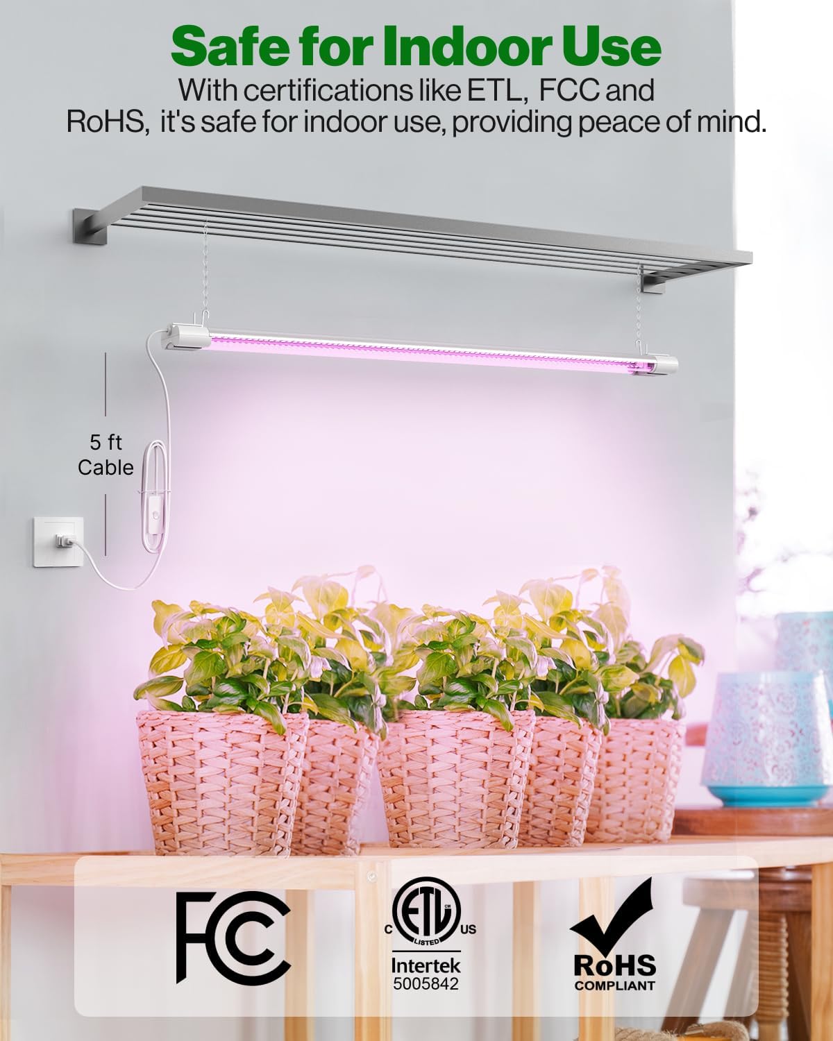Sunco 3ft Grow Light LED, 30W, Full Spectrum, for Seed Starting, Seedling, Indoor Plants, Plug in Suspended Fixture, Link Up to 4, Inline Switch, UL/ETL 2 Pack.