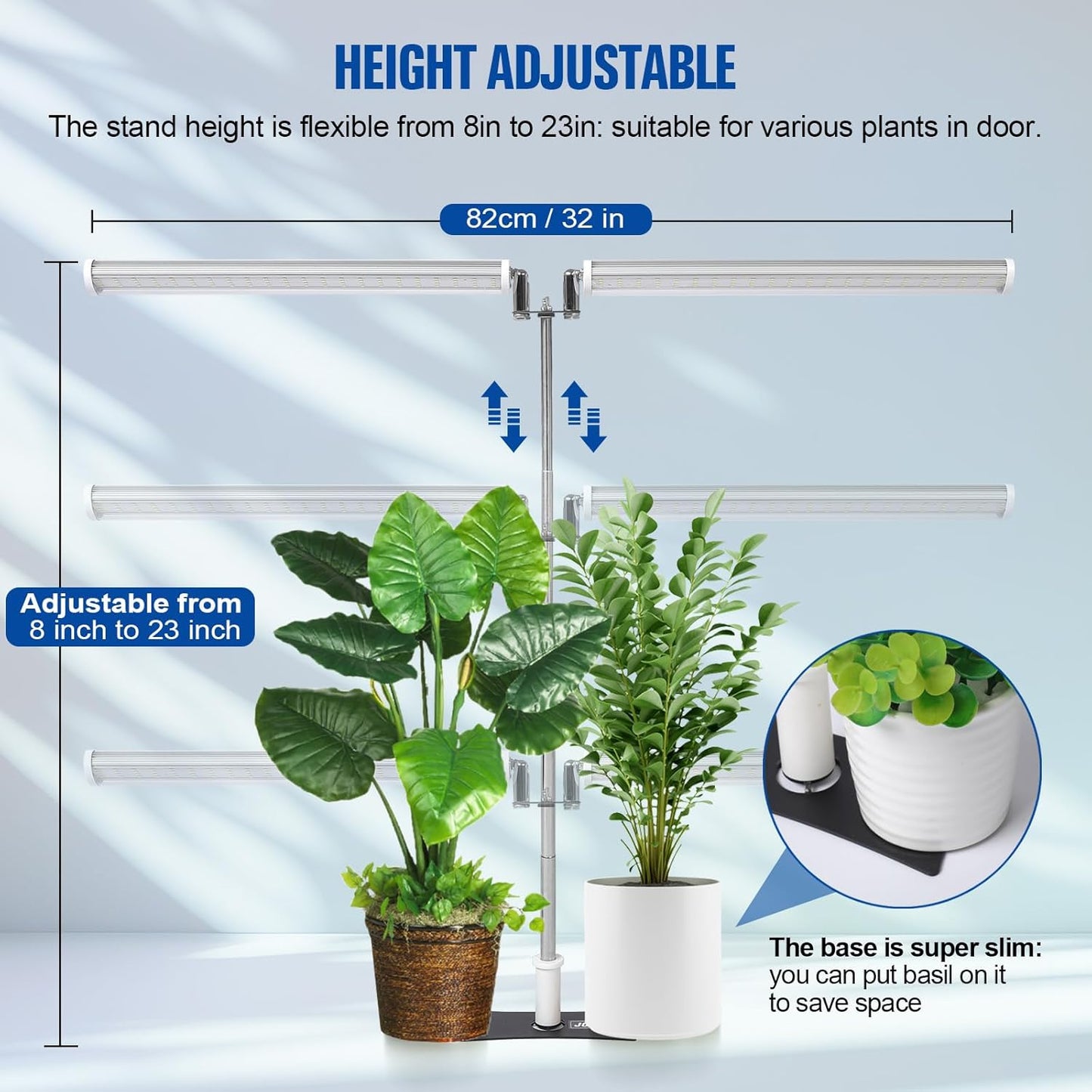 Standing LED Grow Light，Adjustable Dual Head T12 Bar Plant Light, White 6500K Full Spectrum Plant Grow Lamp on Stand for Indoor Plants Seed Starting, Seedlings, Veg, Flower