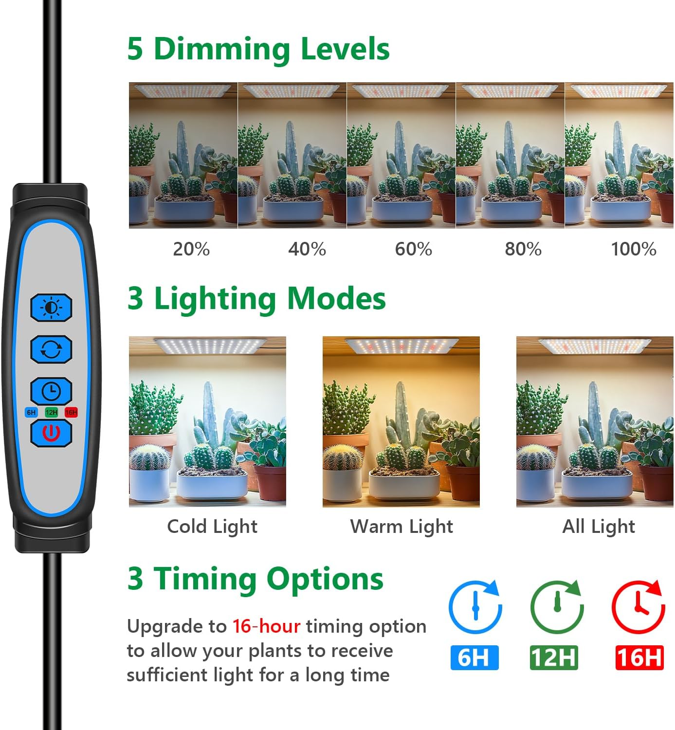 Aumtrly Grow Lights for Indoor Plants, 882 LED Full Spectrum Plant Light 6 Panel for Growing Seedling Starting, Slim Grow Lamp with UL Adapter, 6/12/16H Timer, 3 Light Modes, 5 Dimmable