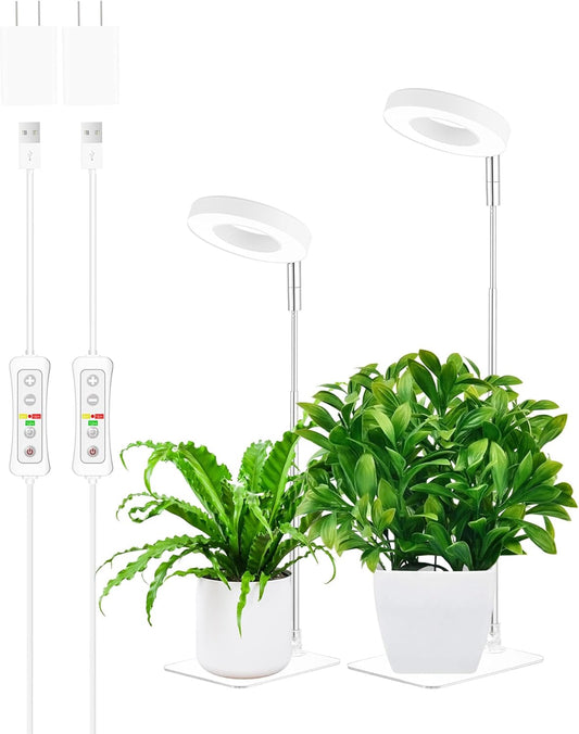 yadoker Halo Plant Grow Light, LED Growing Light with Base Full Spectrum for Indoor Plants,Height Adjustable, Automatic Timer, 5V Low Safe Voltage,Idea for Small Plants