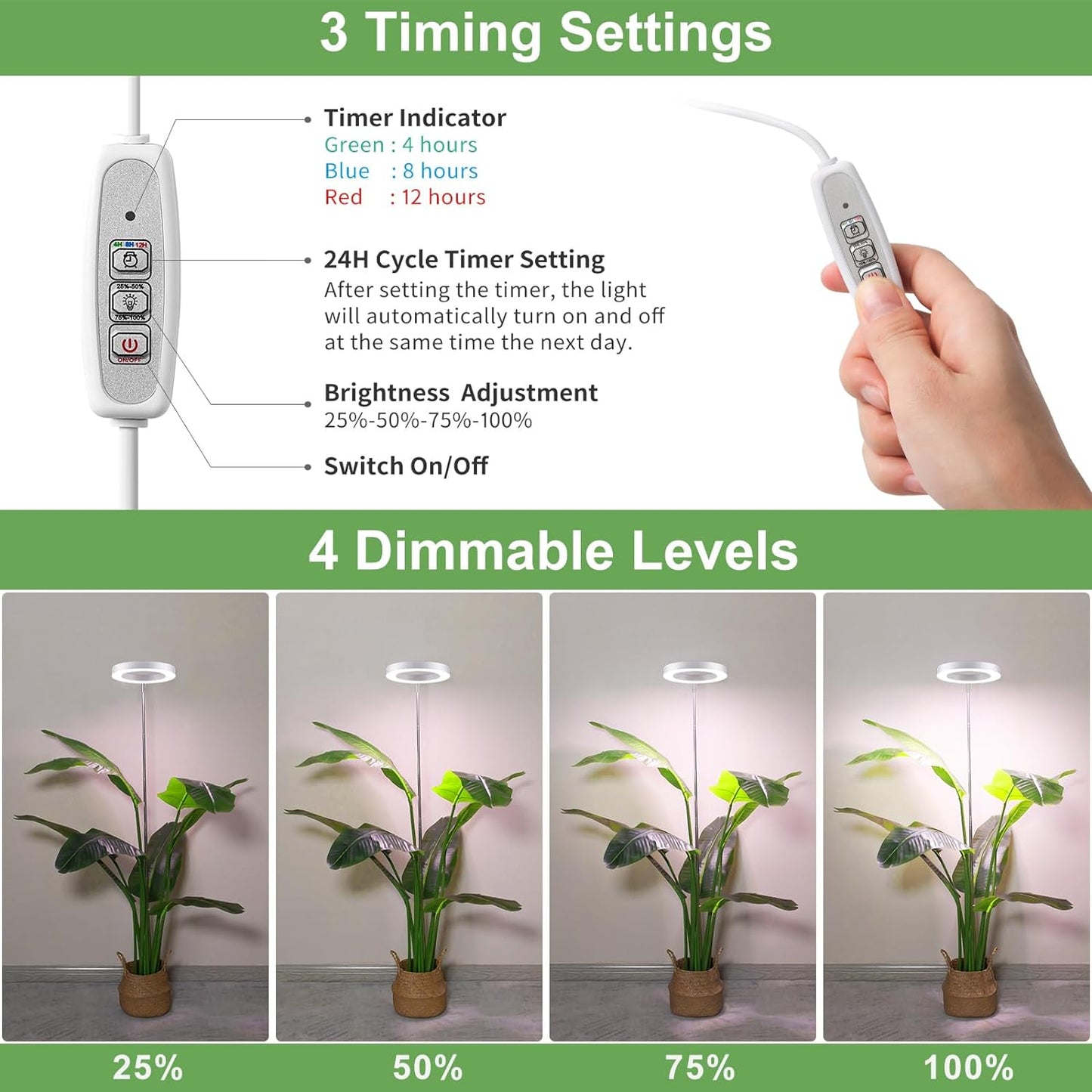 LBW Plant Grow Light, 72 LEDs Full Spectrum Grow Lights for Indoor Plants, Large Plant Lamp with 4 Dimmable Levels, 4/8/12H Auto Timer, Height Adjustable, Halo Growing Lamp for Tall Plants, 2 Pack