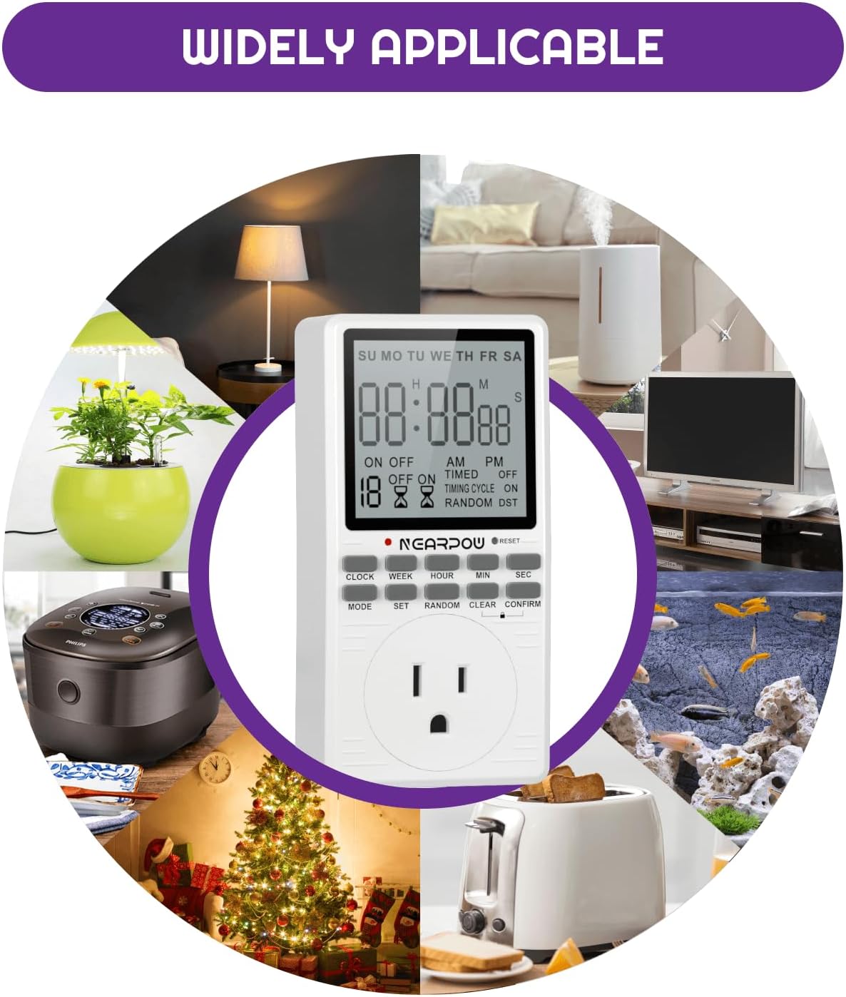 [2 Pack] Outlet Timer, NEARPOW Multifunctional Programmable Timer with Countdown and 7-Day Digital Infinite Repeat Cycle Intermittent, 19 ON/Off Programs for Electrical Outlets, 3 Prong, 15A/1800W
