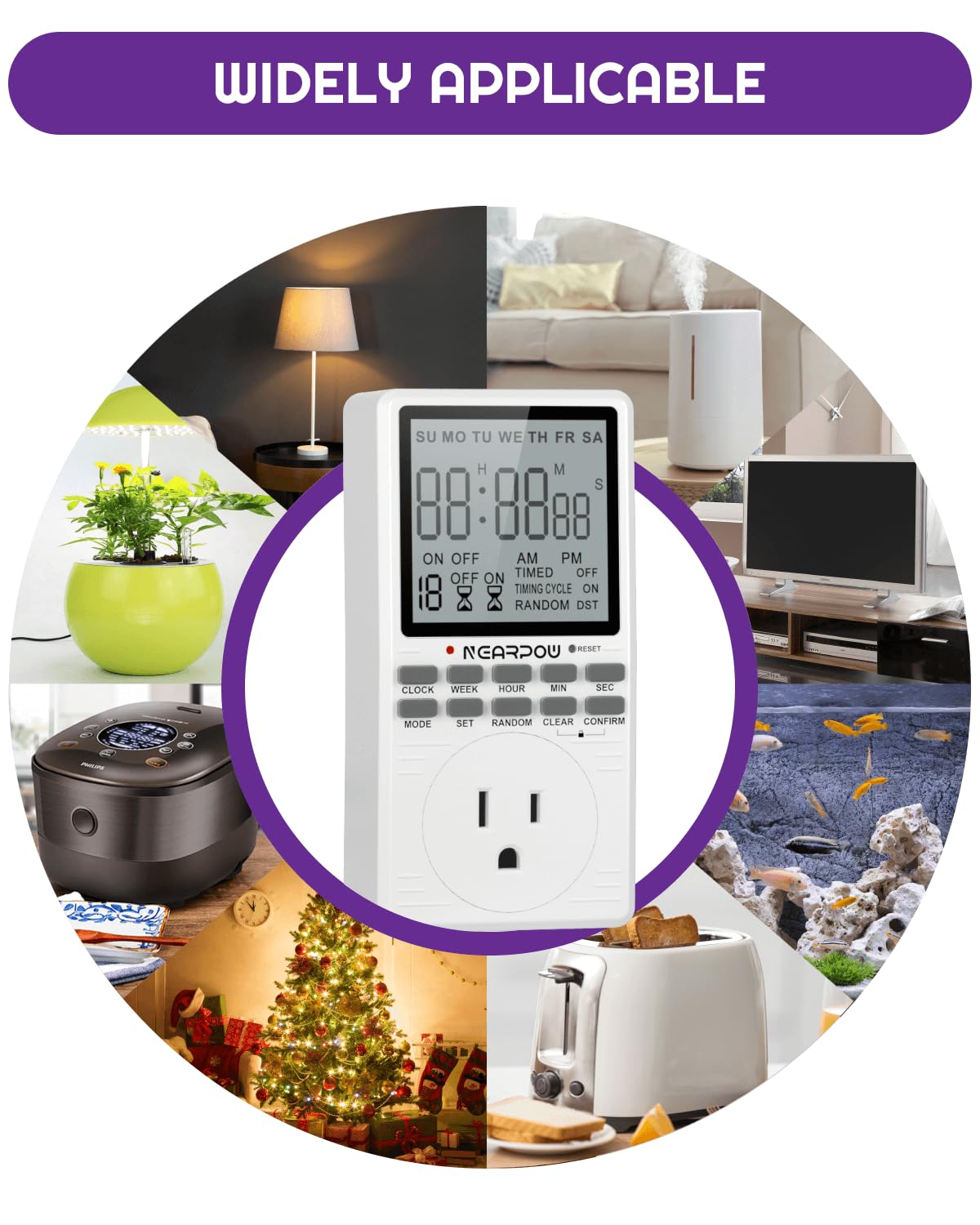 Outlet Timer, NEARPOW Multifunctional Programmable Timer with Countdown and 7-Day Digital Infinite Repeat Cycle Intermittent, 19 ON/Off Programs for Electrical Outlets, 3 Prong, 15A/1800W