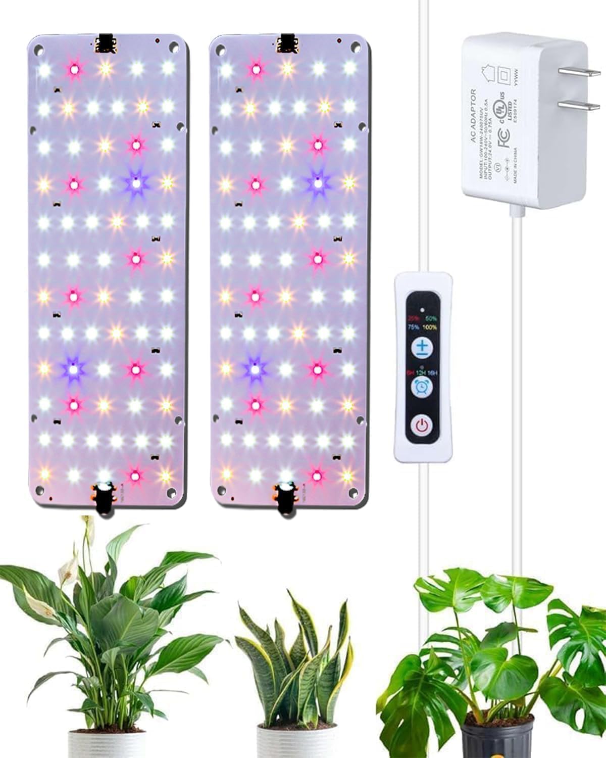 Panel Grow Light for Indoor Plants, 20W Ultra-Thin Full Spectrum LED Grow Light for Shelf & Cabinet, Dimmable with 6/12/16H Timer, Pinkish White, 1-Pack