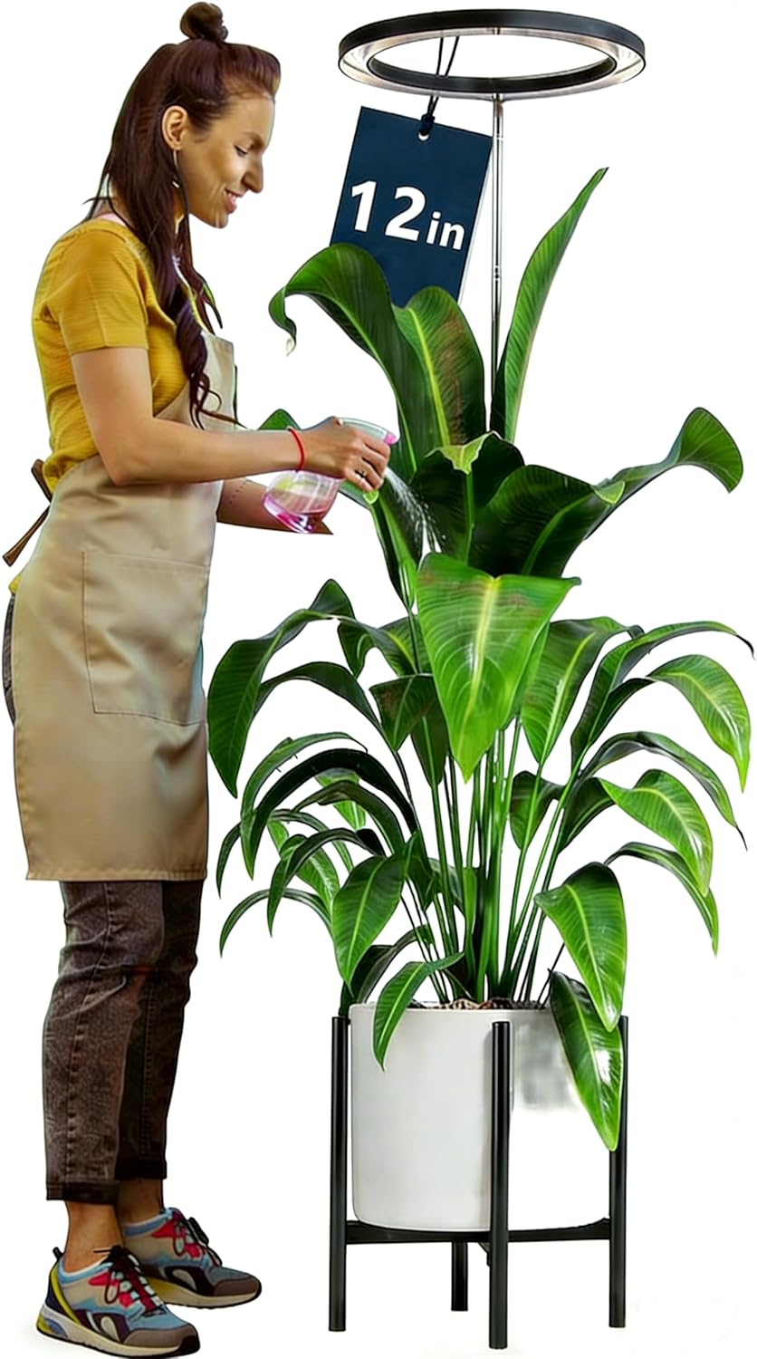 12" Grow Lights for Large Indoor Plants, Full Spectrum Indoor Plant Lights for Indoor Growing,Height Adjustable 15"-65",Timer Auto On/Off 3/9/12H,9 Brightness,Led Tall Halo Grow Light for House Plants