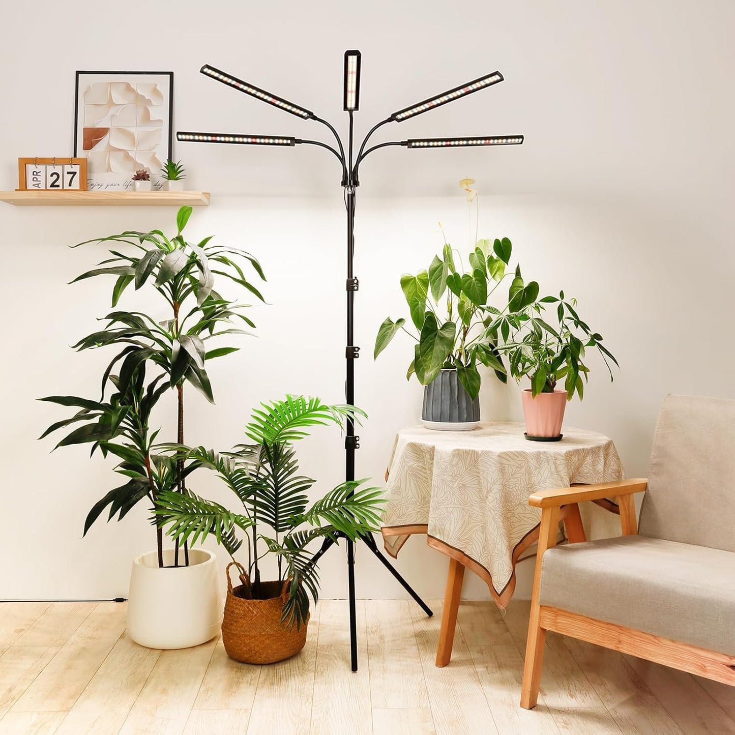 FOXGARDEN Grow Lights for Indoor Plants 5-Head Full Spectrum with Tripod Stand, Timer, Dimmable Flexible Goosenecks for Indoor Potted Plants