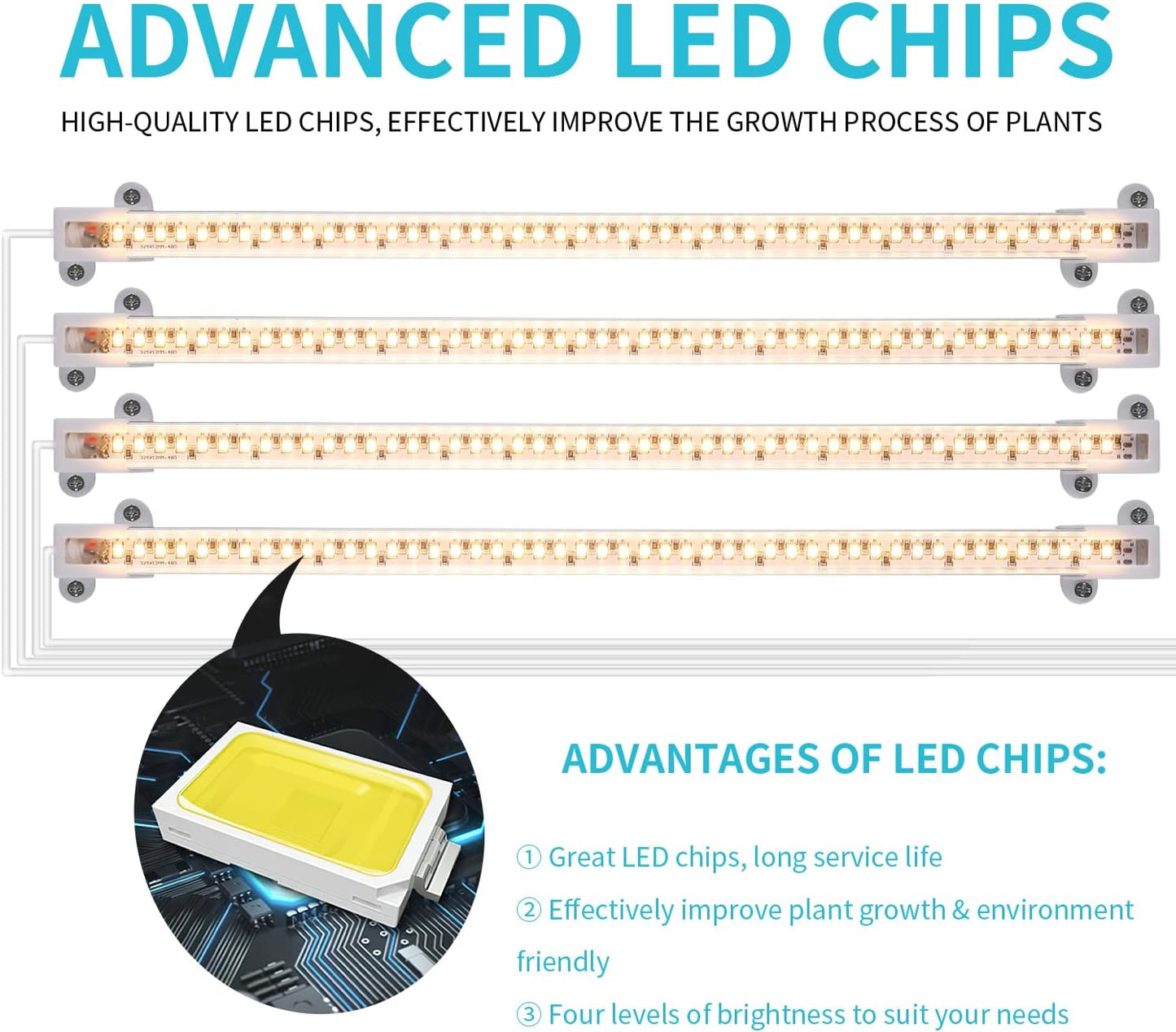 Hywyimlait LED Grow Light Strips for Indoor Plants Full Spectrum 3500K, 192 LEDs Plant Light Bar with 3/9/12H Timer, 10 Dimmable Levels for Seedling Succulent, 13 Inches, 4 Head