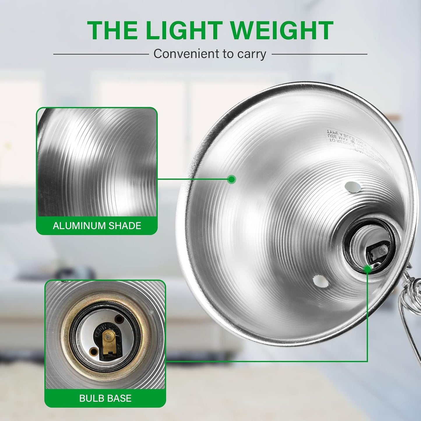 Simple Deluxe Clamp Lamp Light Socket with 5.5 Inch Aluminum Reflector, Suit for Max 60 Watt Lamp (No Bulb Included) with 18/2-Gauge 6 Feet Cord, 1-Pack