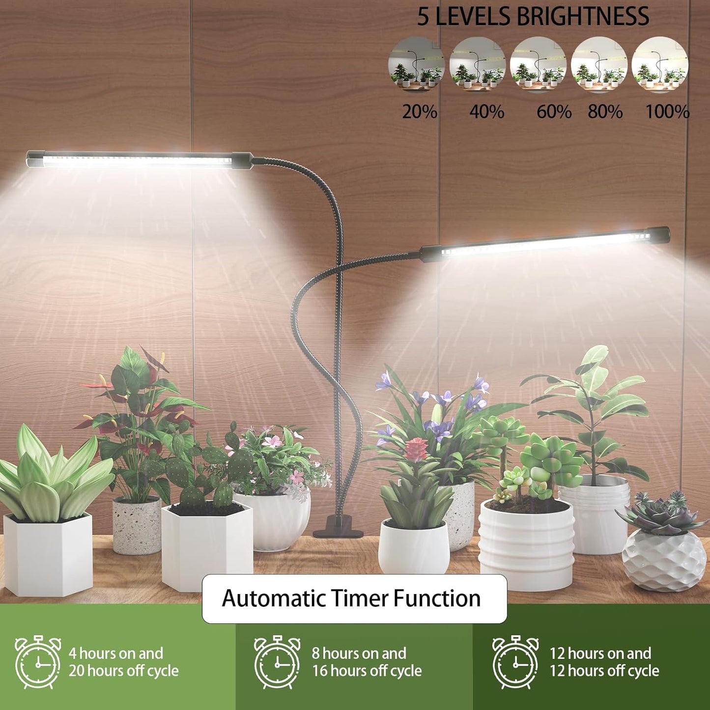 GHodec Grow Light,Full Spectrum White 84 LED Clip Plant Lights for Indoor Plants Growing, 4/8/12H Timer & 5 Dimmable Levels (80W)