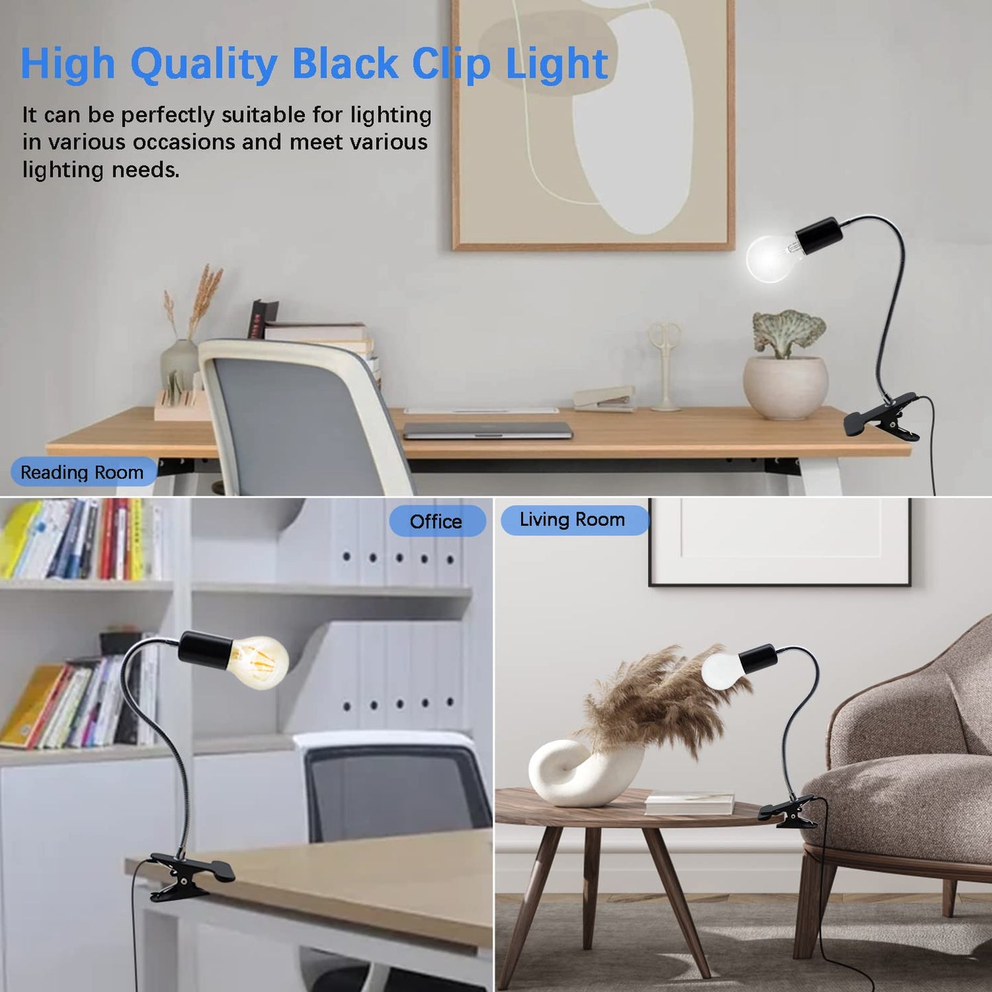 E26/E27 Desk Clip Lamp Holder Wire Neck Clip Holder Clamp Clip on Light Flexible Gooseneck Clamp Light Socket Table Light Adapter for Plant Grow