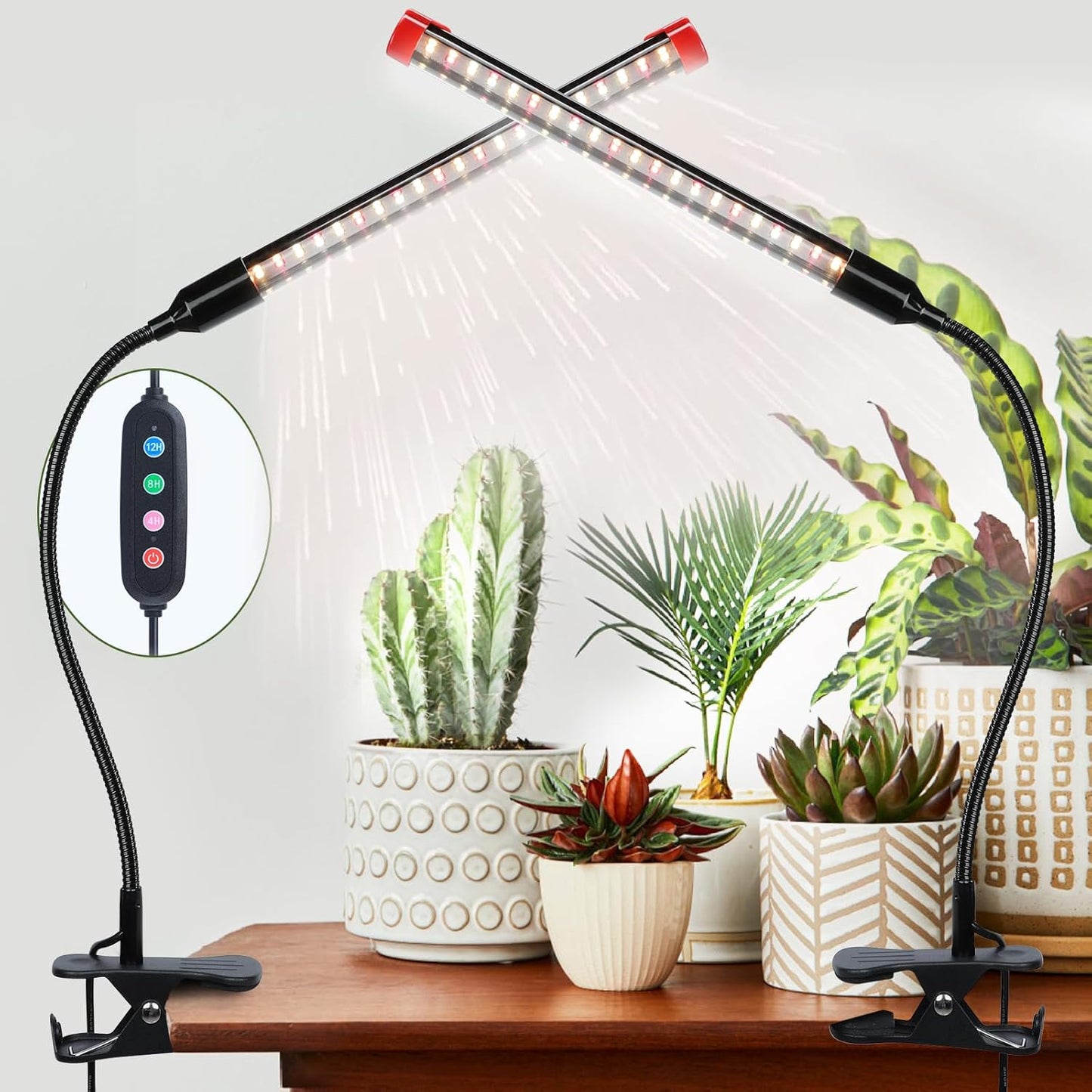 Game Changer! FECiDA 2026 2Pack 9 Watt Power Draw, NO Need Adapter, Clip Grow Lights for Small Indoor Plants, Bonsai, 4/8/12/16/20H Timer, Enough Bright Like Sun for Your Plants