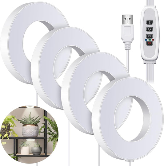 Tujoe Quad Head Indoor Plant Lights for Growth Ceiling Grow Lights for Indoor Plants 196 LED Full Spectrum LED Grow Lamp 5v Safe Voltage Lamp with 4/8/12h Auto Switch 4 Dimmable Brightness Levels