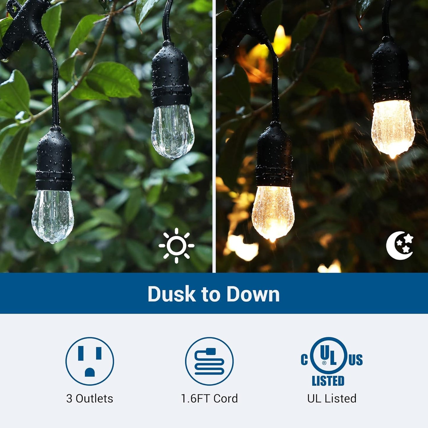DEWENWILS Light Timer Outdoor Weatherproof with 2 FT Extension Cord, Photocell Timer Switch with 3 Grounded Outlets for Landscape Light, String Lights, UL Listed