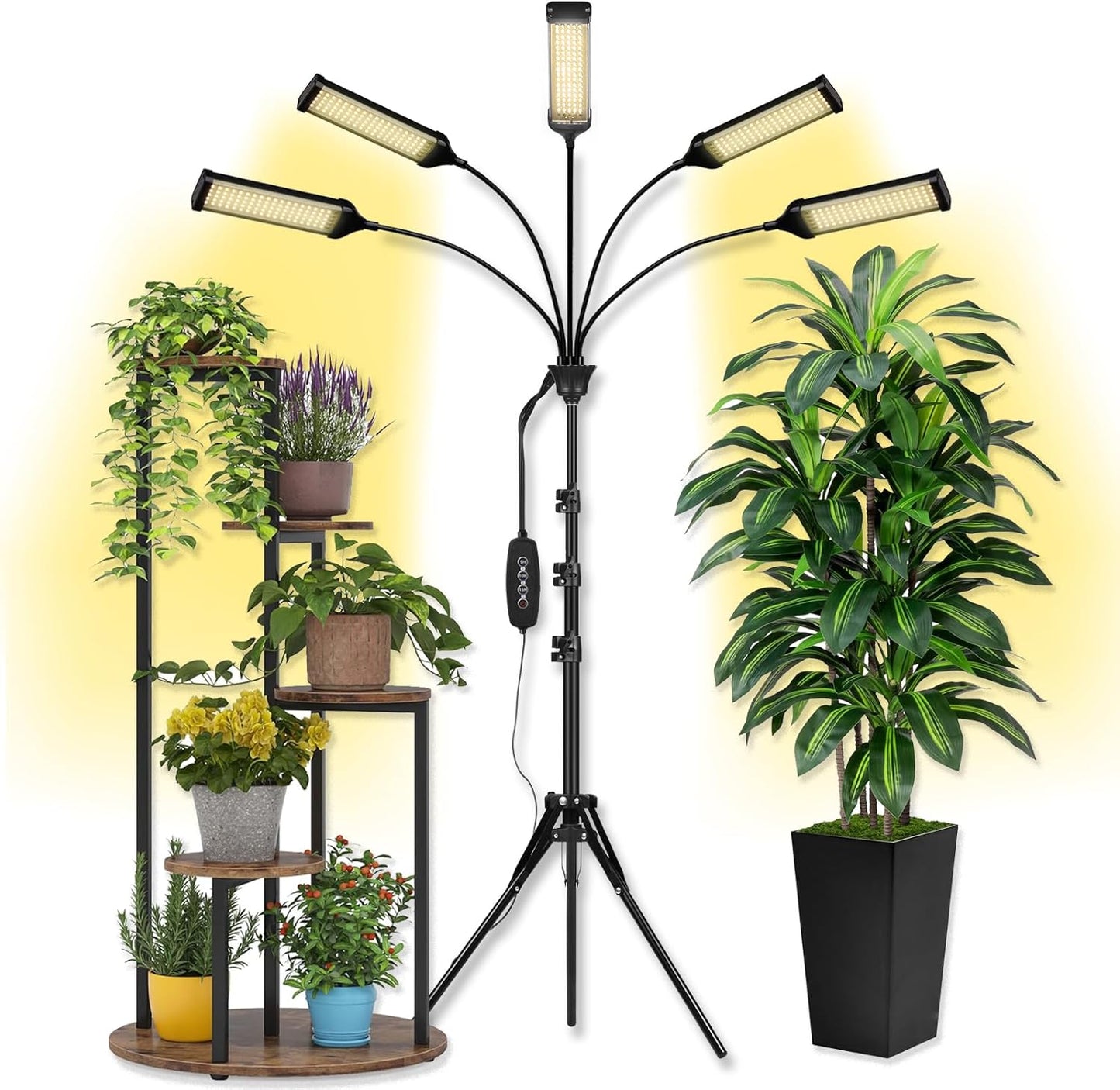 LED Grow Lights for Indoor Plants Full Spectrum 5 Heads Light,Indoor Grow Lamp with Timer and Auto On/Off Timing 5/10/15H, 450 LEDs Plant Lights for Indoor Growing with Tripod Stand.