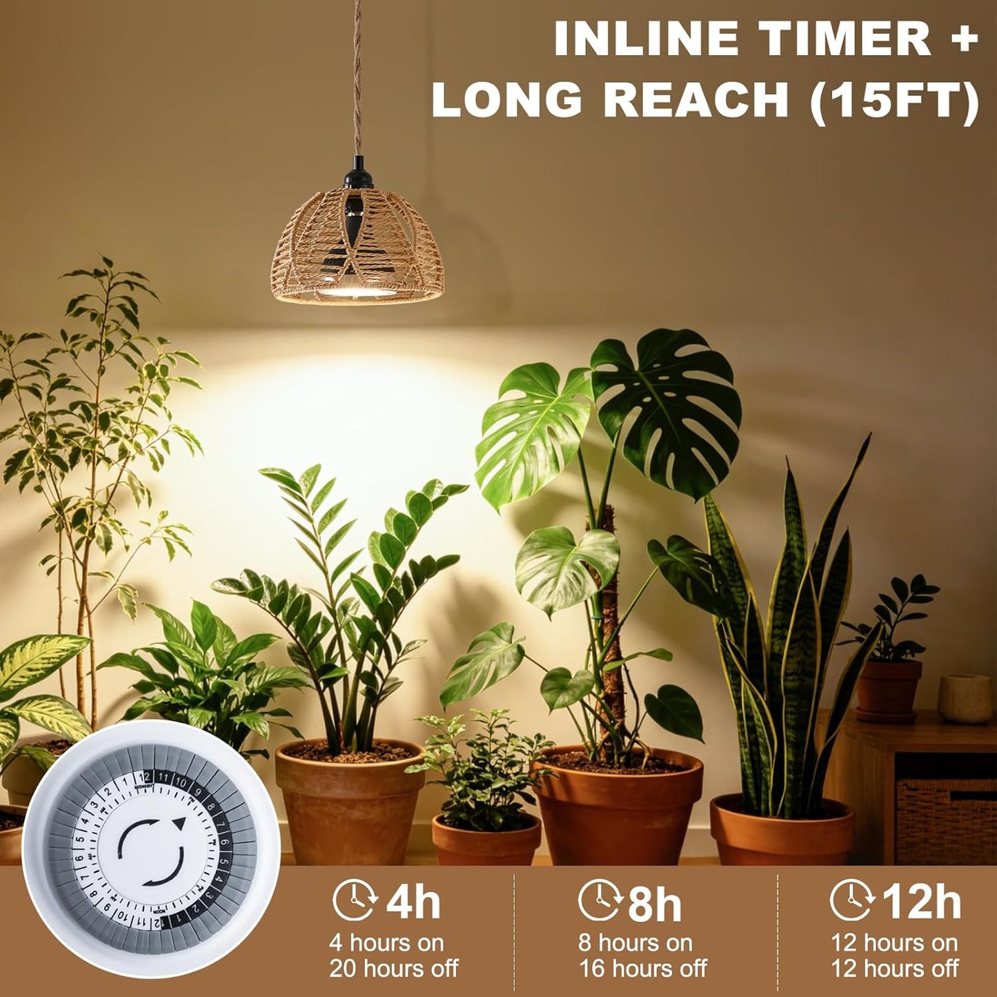 Hanging Grow Lights for Indoor Plants, Full Spectrum Plant Light, with Timer and 15FT Power Cord, 30W Pendant Plant Lights for Indoor Growing, Garden, Flowers, Greenhouse