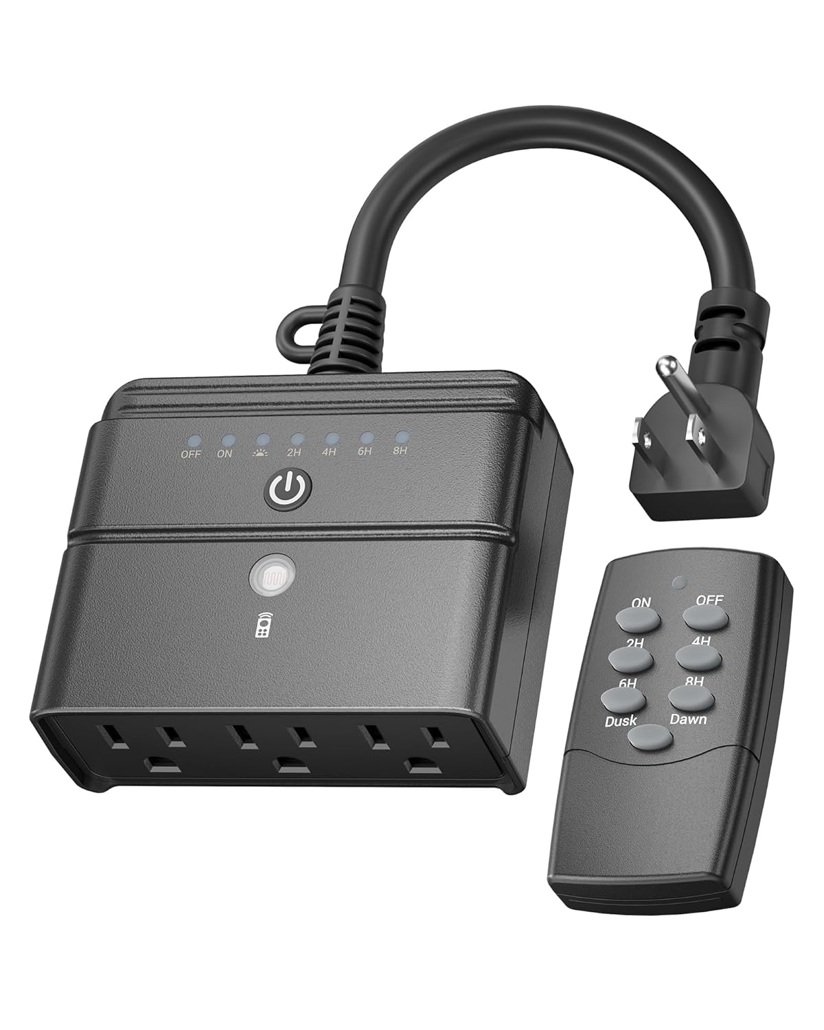 BN-LINK Outdoor Light Timer, Waterproof Plug-in Dusk-to-Dawn Controller with 3 Grounded Outlets for Christmas & Halloween String Lights, 15A 1/2HP, ETL Listed, 100 ft RF Range, Remote Included