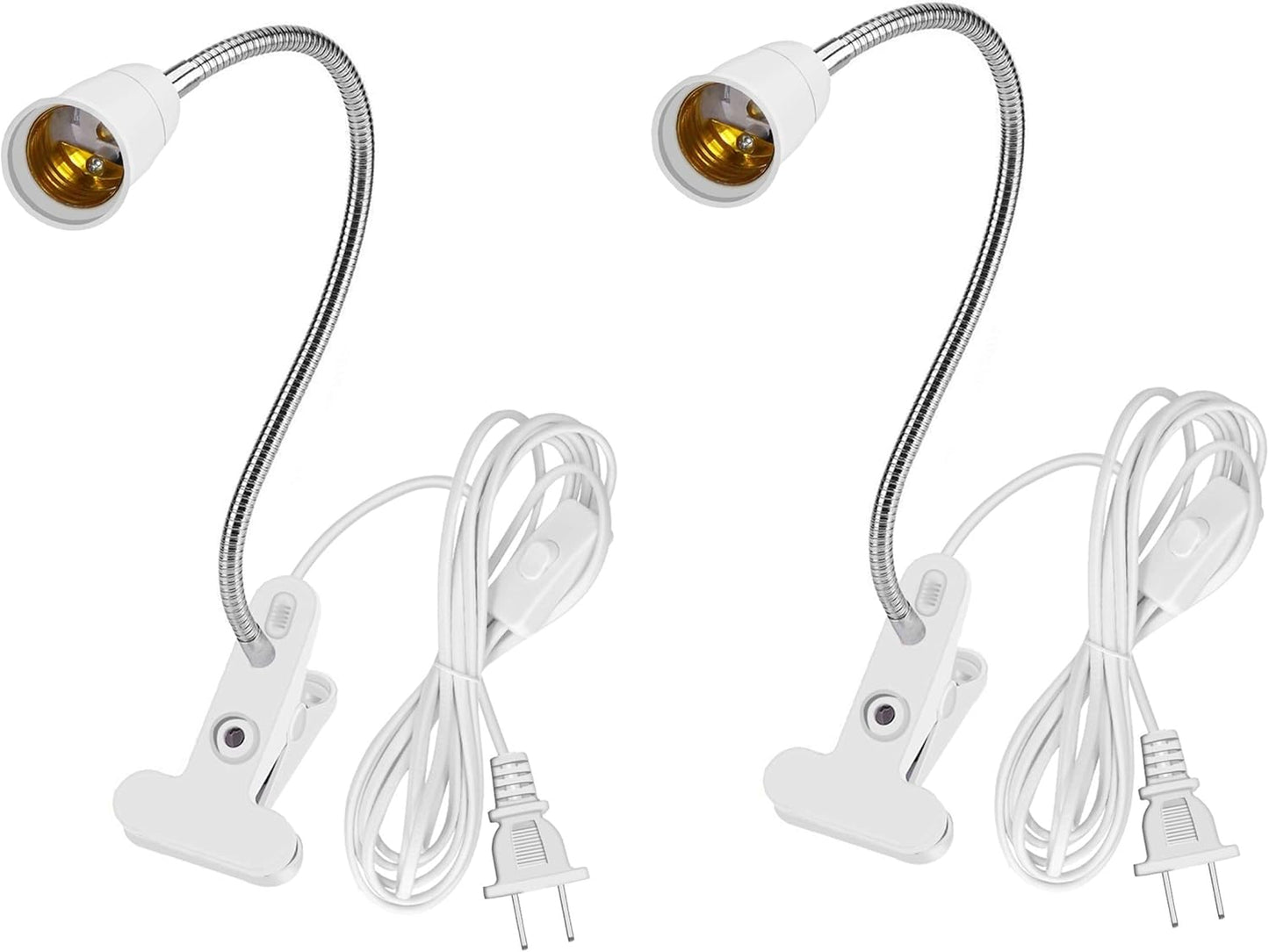 Aluminum Wire Neck Clip Light Socket, 2-Pack Desk Clip Clamp Lamp Holder Adjustable Light Stand With Switch 6.8ft Cable E26/E27 Clip Lamp Fixture for Aquarium Plant Grow