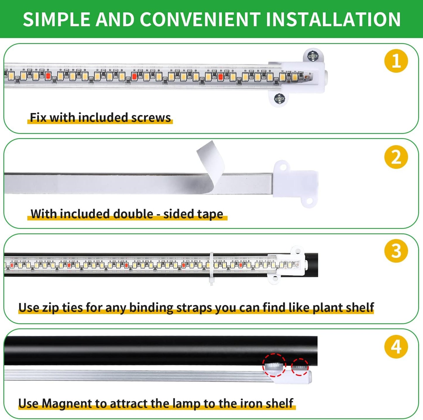 RWNTAO Grow Lights for Indoor Plants, 13" Grow Light Strips with Timer 3/9/12 H, 10 Dimmable Levels, 192 LEDs Full Spectrum Sunlight Plant Growing Lamp for Indoor Greenhouse Seedlings, 4 Head
