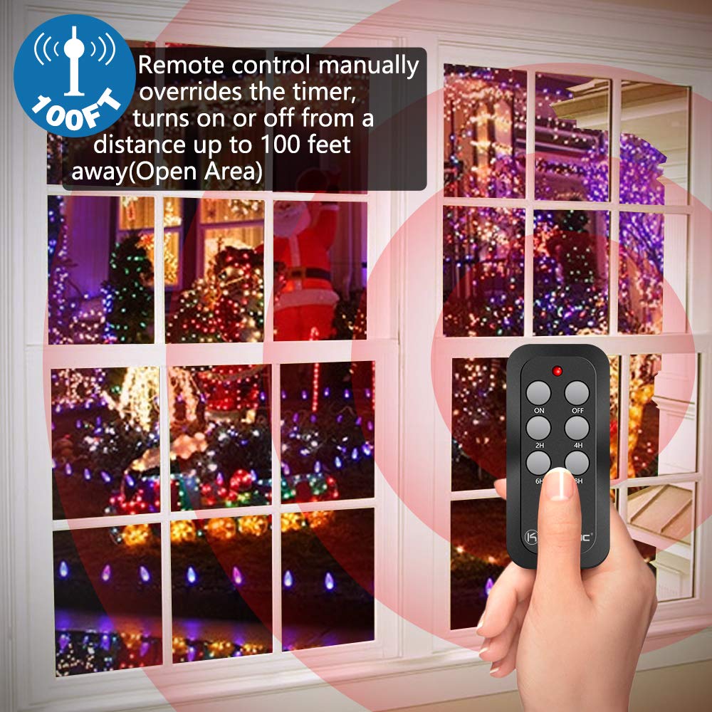K KASONIC - Outdoor Light Timer, Waterproof Plug in Sensor Outlet Timer Switch, 100 ft Range Remote Control with 3 Grounded Electrical Outlets for Home and Garden, ELT Listed