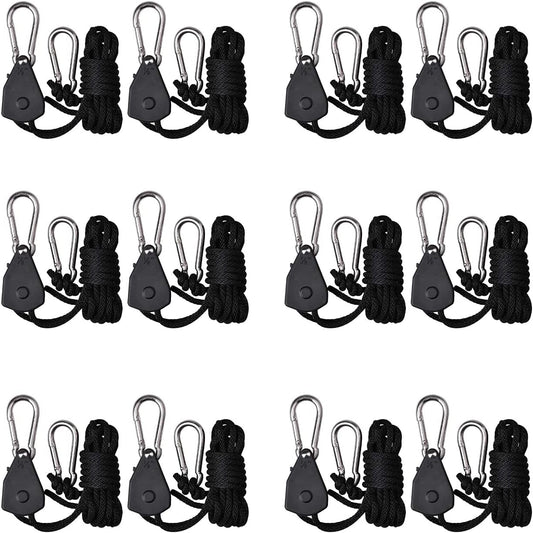 6 Pairs 1/8 inch Adjustable Heavy Duty Rope Hanger for Grow Light, Grow Tent Rope Clip Hanger Loose-Proof Design Light Fixture Hangers, 150lbs Weight Capacity 12 Pcs