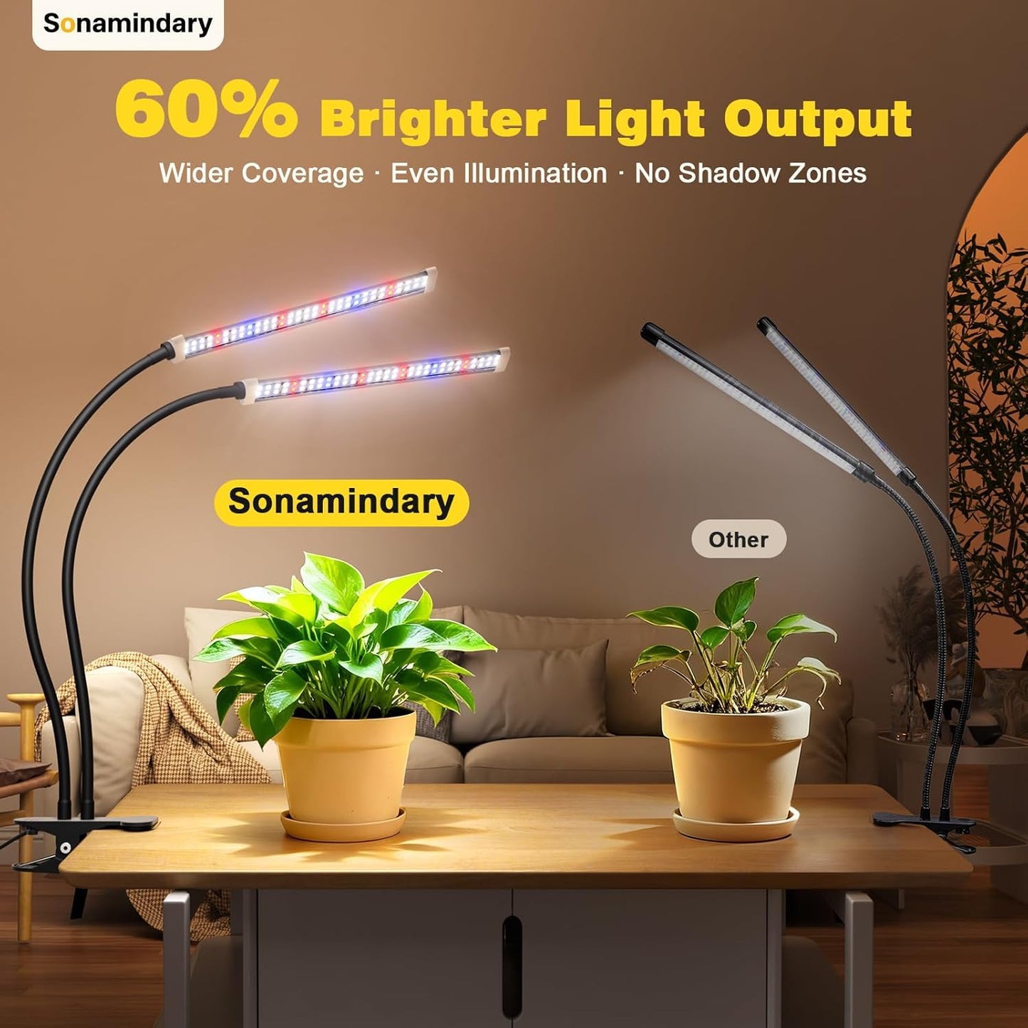 Grow Light for Indoor Plants, 120 LEDs Full Spectrum 5700K Plant Lamp with Red Blue White Light, 5-Level Dimmable, 4/8/12H Timer, Adjustable Clamp Stand(Dual Head)