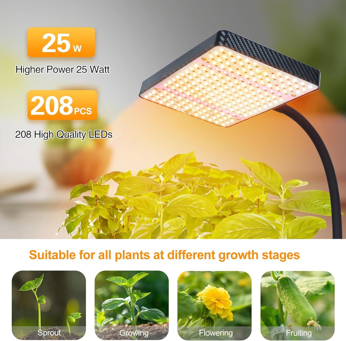 FECiDA Desk Grow Lights for Indoor Plants, Bonsai, Seed Starting, Table Top Grow Light UV-IR Full Spectrum, 25 Watt Power Draw, Bright Enough LED Growing Lamp, 16"-24" Height Adjustable