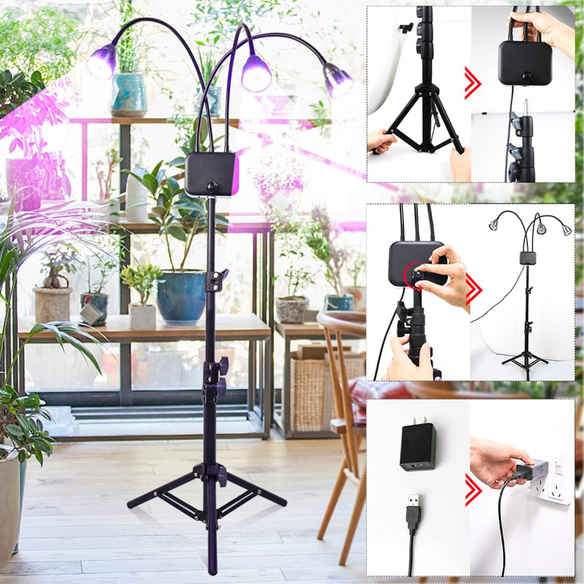 Plant Grow Light with Stand, Full Spectrum 60W LED Floor Plant Lamp for Indoor Plants Growing,Height Adjustable Plant Lamp Timer 3/9/12H