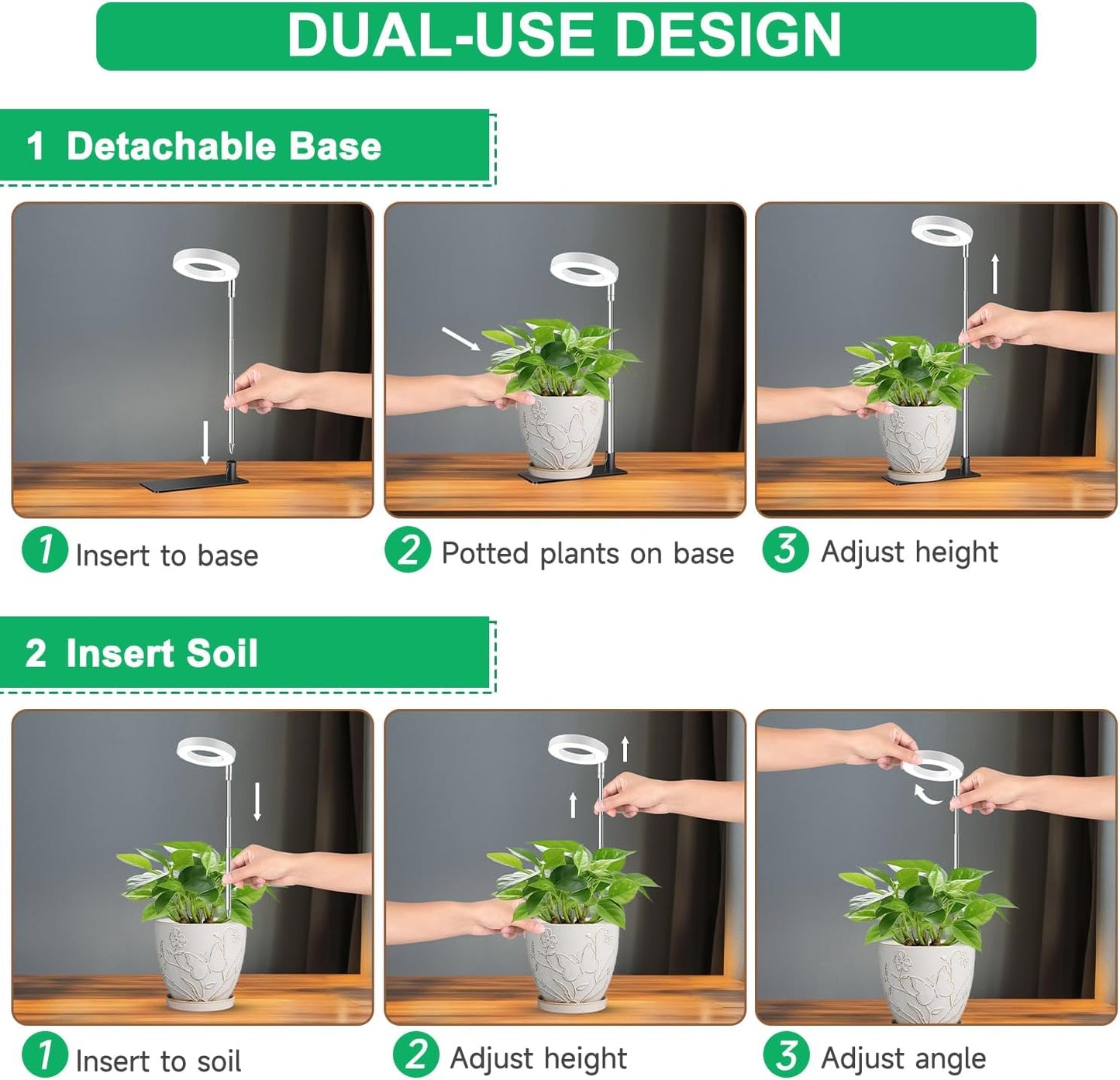 Aokrean Grow Light, Full Spectrum Plant Lights for Indoor Growing with with 3/9/12H Timer, 3 Color Modes, 10 Brightness, 6.5"-26" Height Adjustable Halo Grow Light with Base, 3 Pack(3.4in)