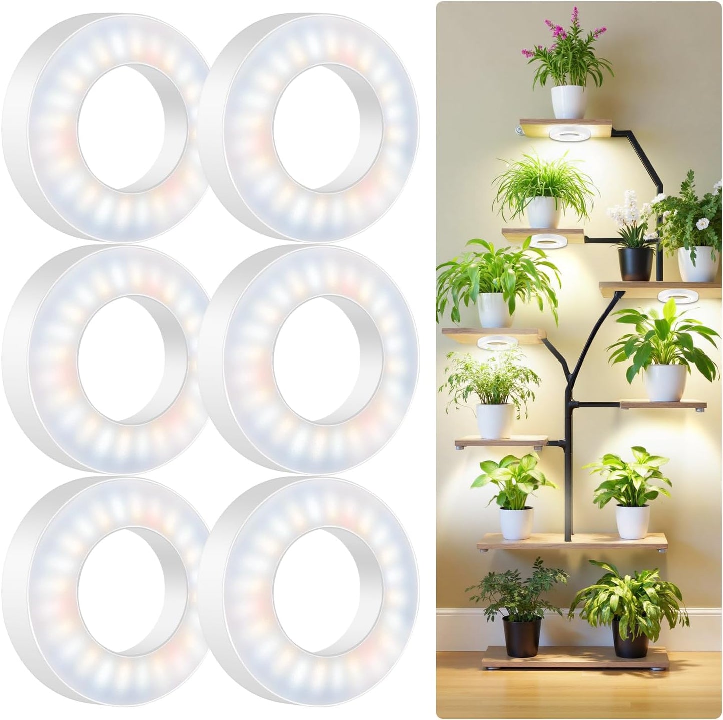 Kullsinss Plant Light, 6 Heads 12V3A Full Spectrum LED Grow Lights for Indoor Plants, 3.5" Under Cabinet Grow Lamp for Small Plants with 6/12/16H Auto Timer, 3 Spectrum Modes, 5 Brightness Levels