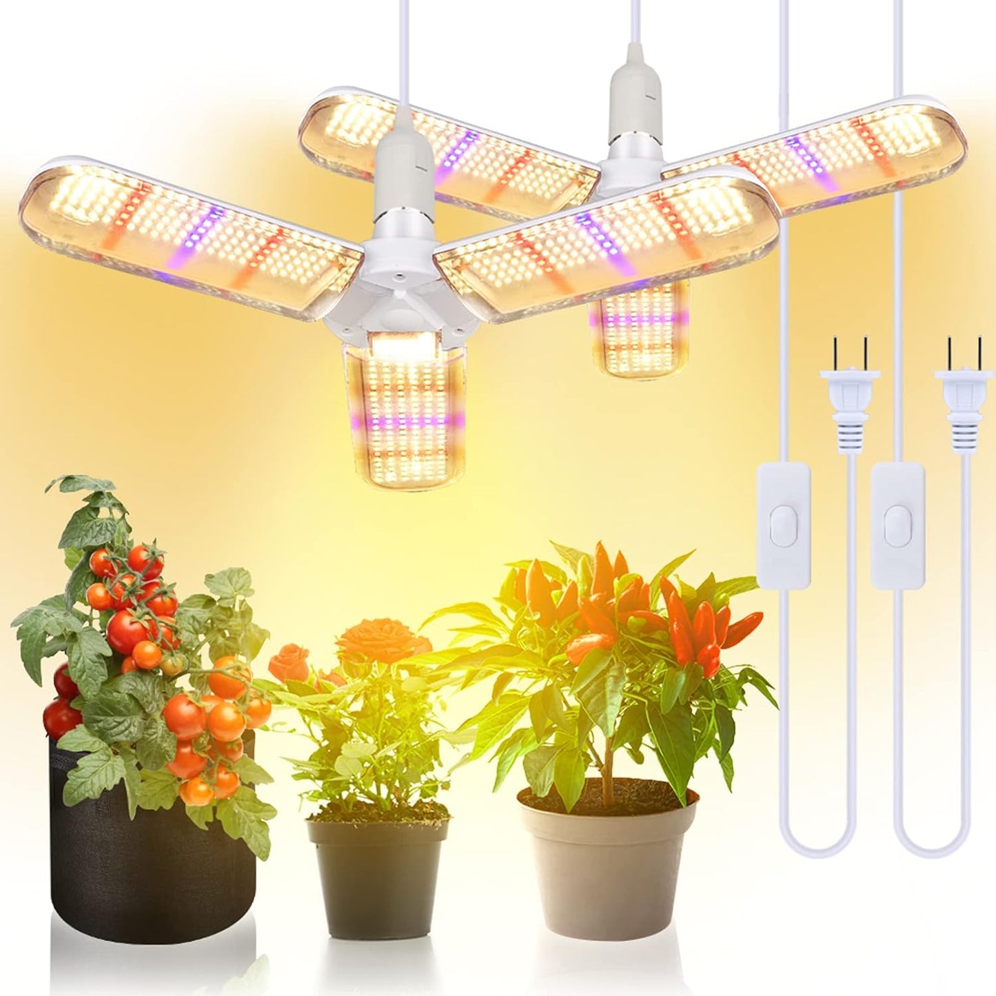 2 Pack 150W LED Grow Light Bulb Foldable Sunlike Full Spectrum Grow Light for Indoor Plants, 414 LEDs Sunlike Plant Light with Power Cord, E27 Plant Lamp for Flowers,Greenhouse Hydroponic