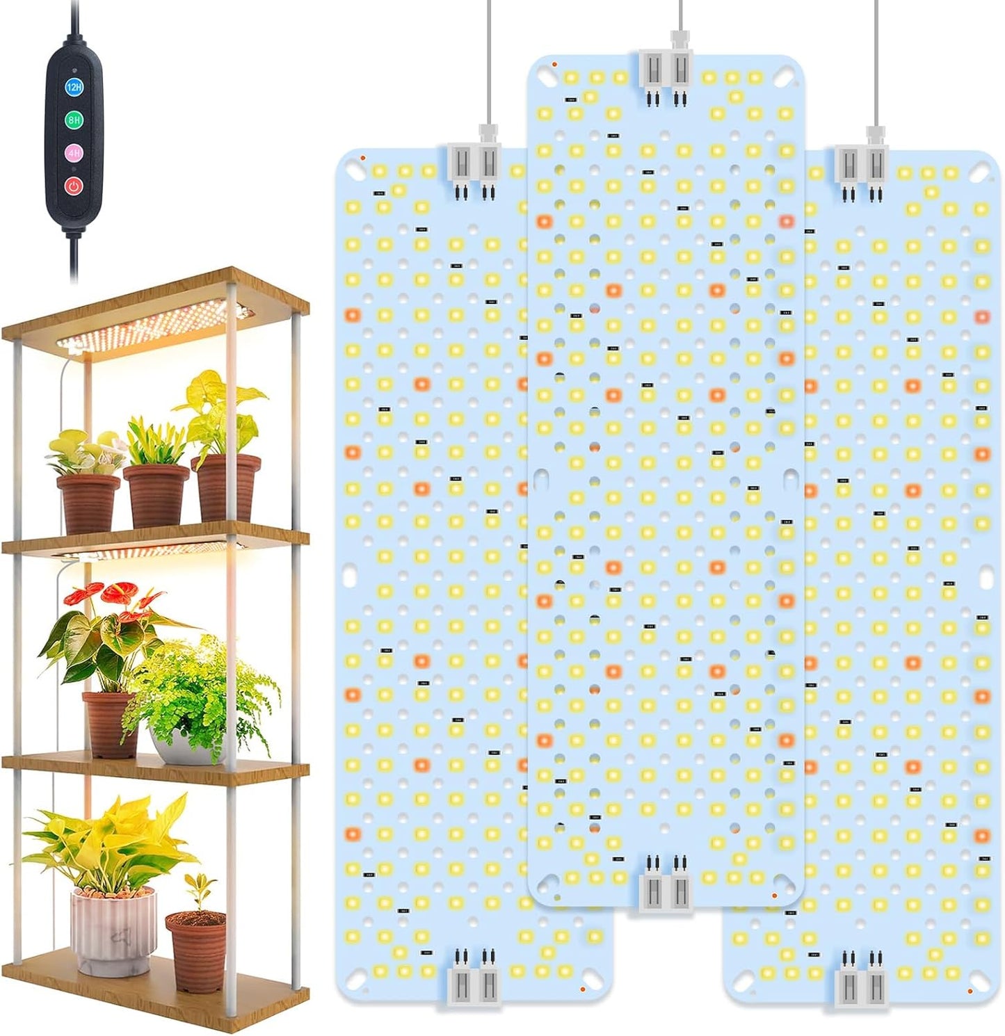 3-Pack Panel Grow Lights for Indoor Plants, FECiDA 2026 LED Plant Grow Light for Under Cabinet Plants, Full Spectrum Growing Lamp with 4,8,12,16,20 Hr Timer, Free Linking