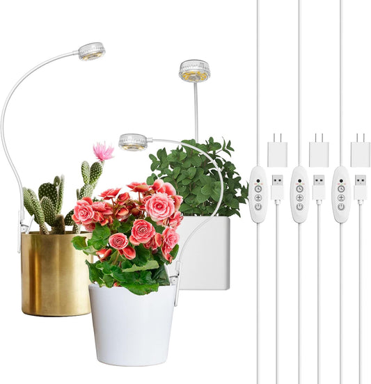 SANSI 3-Pack Pot Clip Grow Lights for Indoor Plants, Full Spectrum Dimmable Plant Light with Timer, ETL Listed