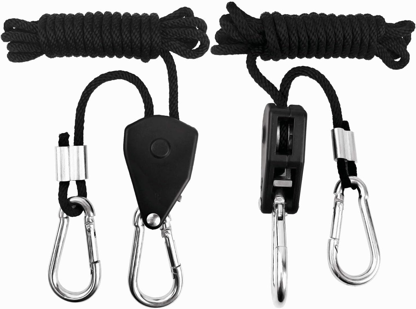 6 Pairs 1/8 inch Adjustable Heavy Duty Rope Hanger - Reinforced Metal Internal Gears Ratchets foe Growing Light Fixtures, Loose-Proof Design, 8-ft Long & 150lbs Weight Capacity