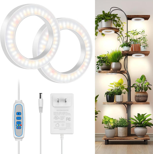 Kullsinss 6" Ceiling Grow Lights for Indoor Plants, 168 LEDs Full Spectrum Grow Light, Halo Under Cabinet Plant Growing Lamp with 6/12/16H Auto Timer, 3 Spectrum Modes, 5 Brightness Levels (2-Head)
