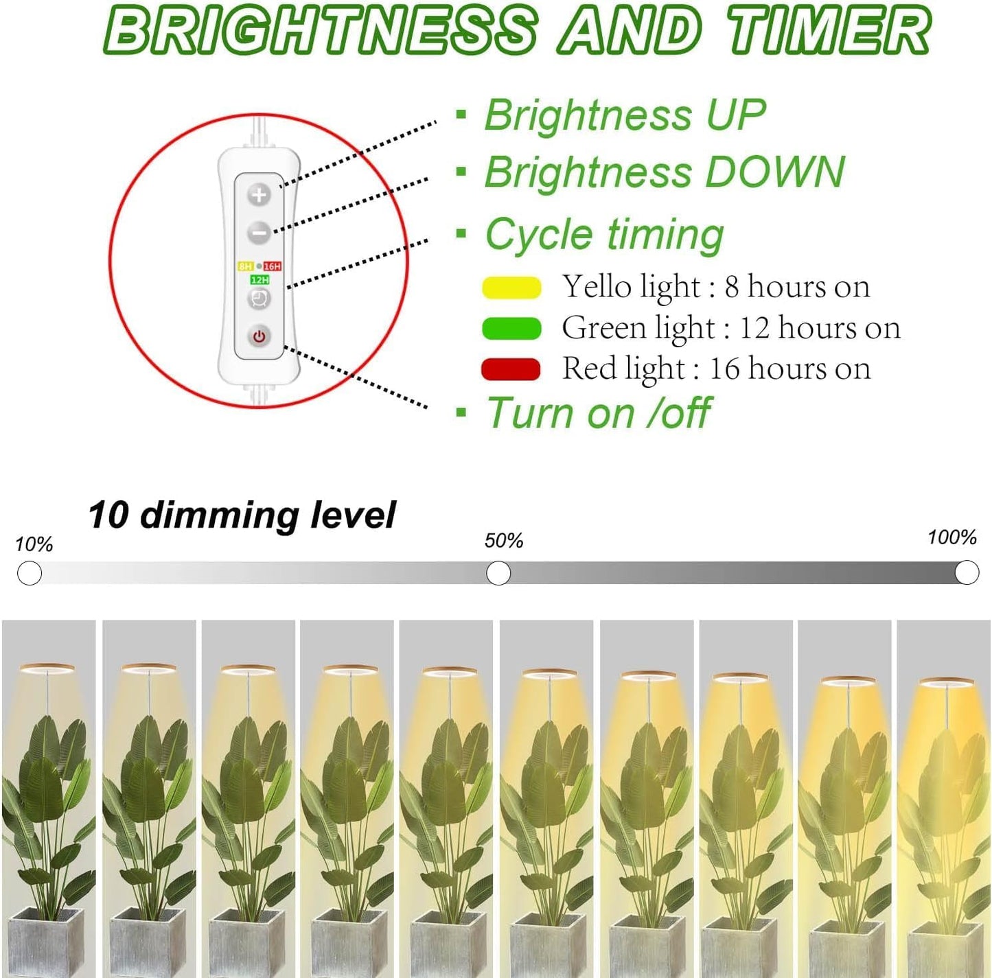 yadoker Plant Grow Light, LED Growing Light Full Spectrum for Indoor Plants,Aluminum Walnut Wood Grain Plant Lights,Height Adjustable, Automatic Timer, 5V Low Safe Voltage,Idea for Large