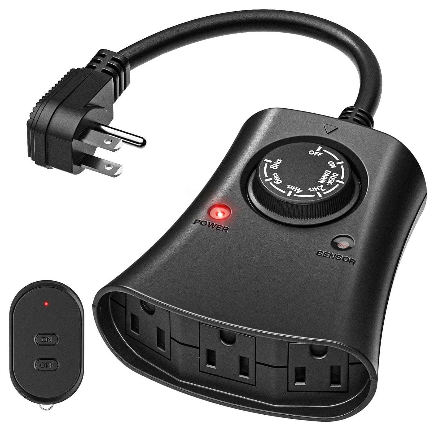 Lights Plug Timer Outdoor, Dusk to Dawn Electrical Timer Switch with Remote, Waterproof 3 Grounded Electrical Outlets for Halloween Christmas Holiday Lights Patio Yard Garden, UL Listed, 15A 1/2HP