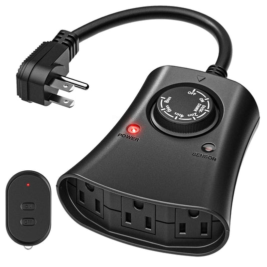 Lights Plug Timer Outdoor, Dusk to Dawn Electrical Timer Switch with Remote, Waterproof 3 Grounded Electrical Outlets for Halloween Christmas Holiday Lights Patio Yard Garden, UL Listed, 15A 1/2HP