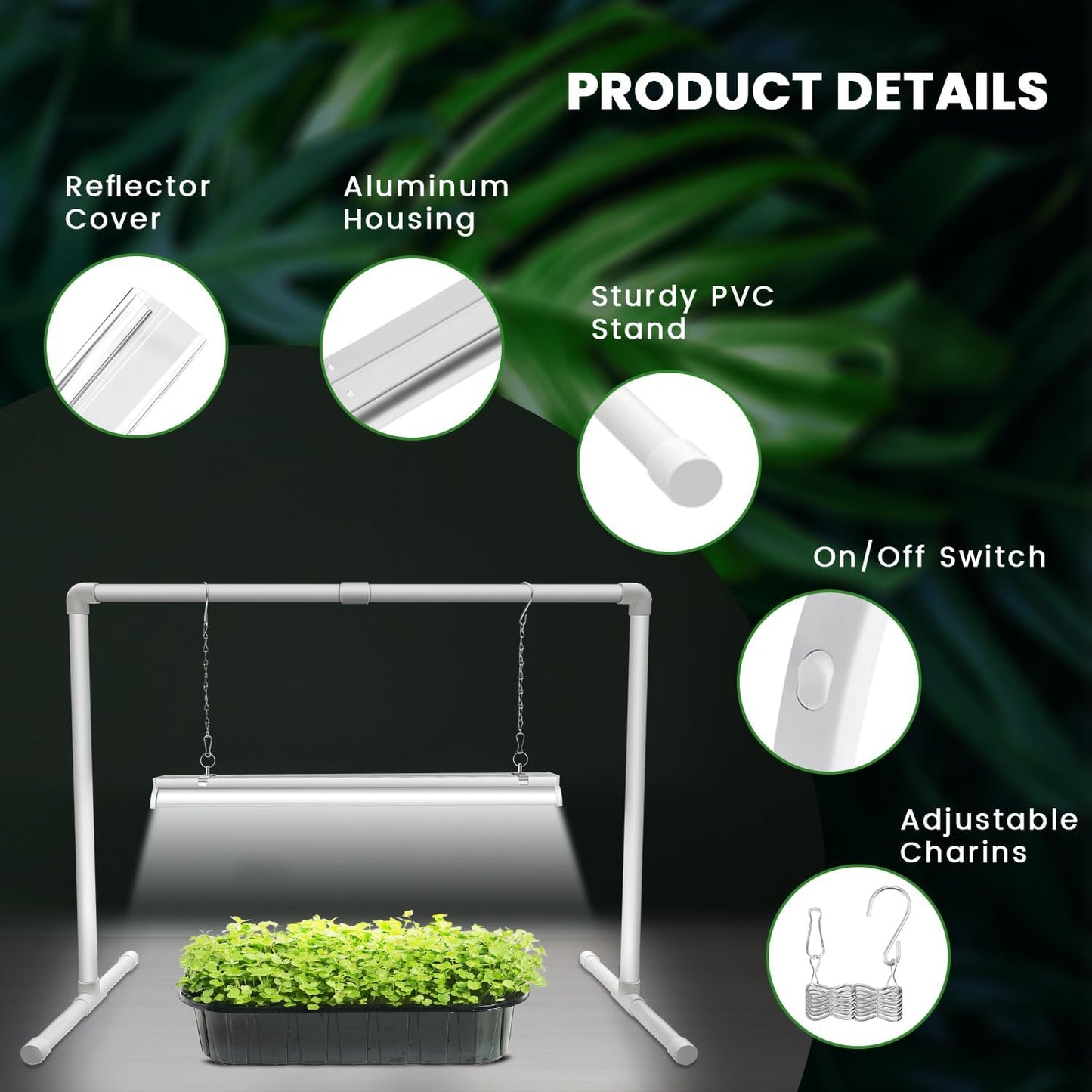 Wolezek Grow Lights for Seed Starting with Stand, 2ft T5 144 LEDs Full Spectrum Seedling Grow Light for Indoor Plants, 32W High Output Seed Starter Light Kit, Height Adjustable, ON-Off Switch