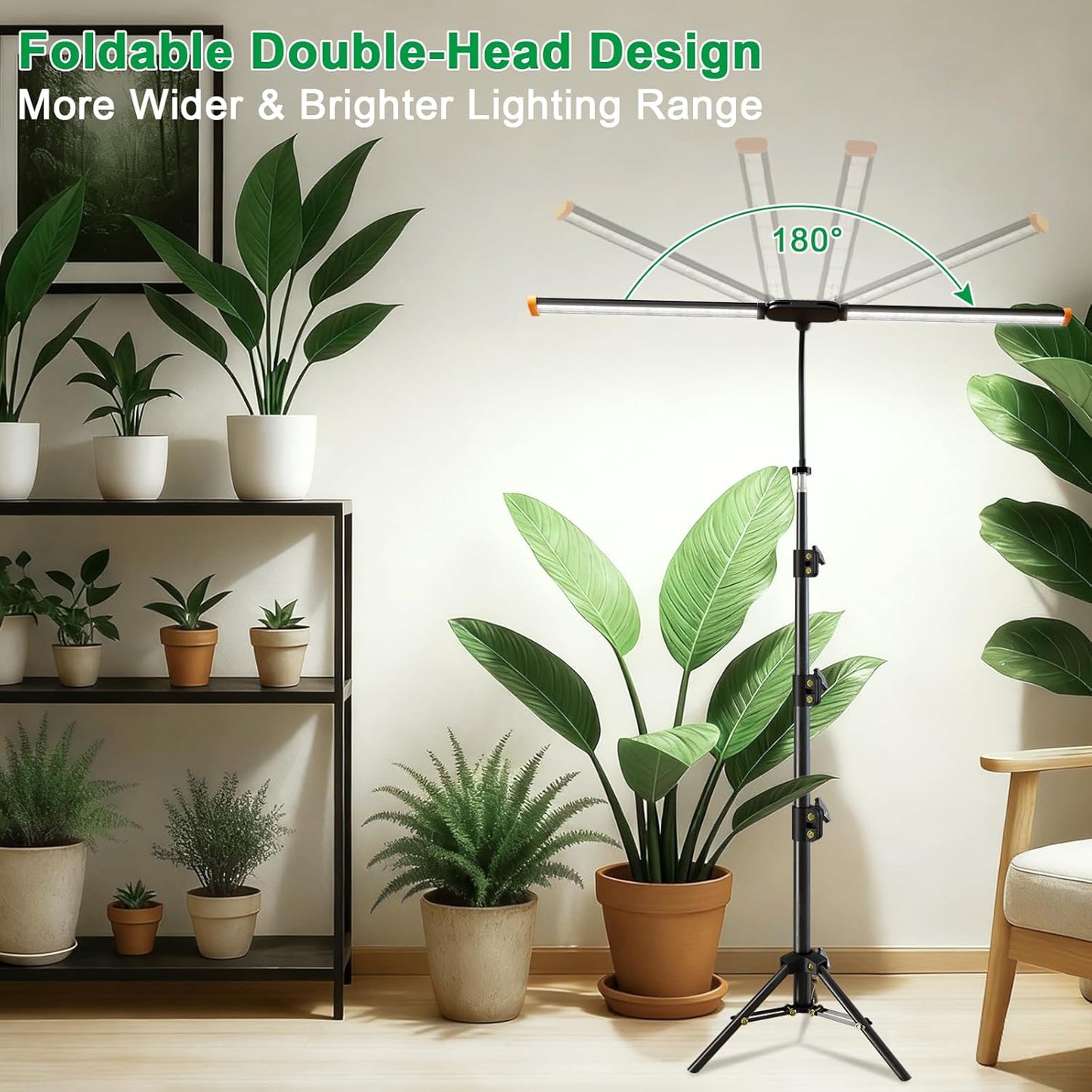 YEOLEH Floor Lamp Grow Light for Large Tall Plants Indoor, 6000K White Full Spectrum Plant Growing Light with Red Blue LED, Foldable Light Strip, Dimmable & Timer Function, Height 17-62‘’ (100, Watts)