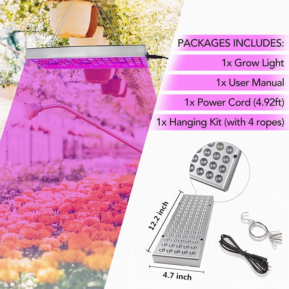 LED Grow Lights, Full Spectrum Grow Lamp with IR & UV LED Plant Lights for Indoor Plants,Micro Greens,Clones,Succulents,Seedlings,Panel Size 12x4.7 inch