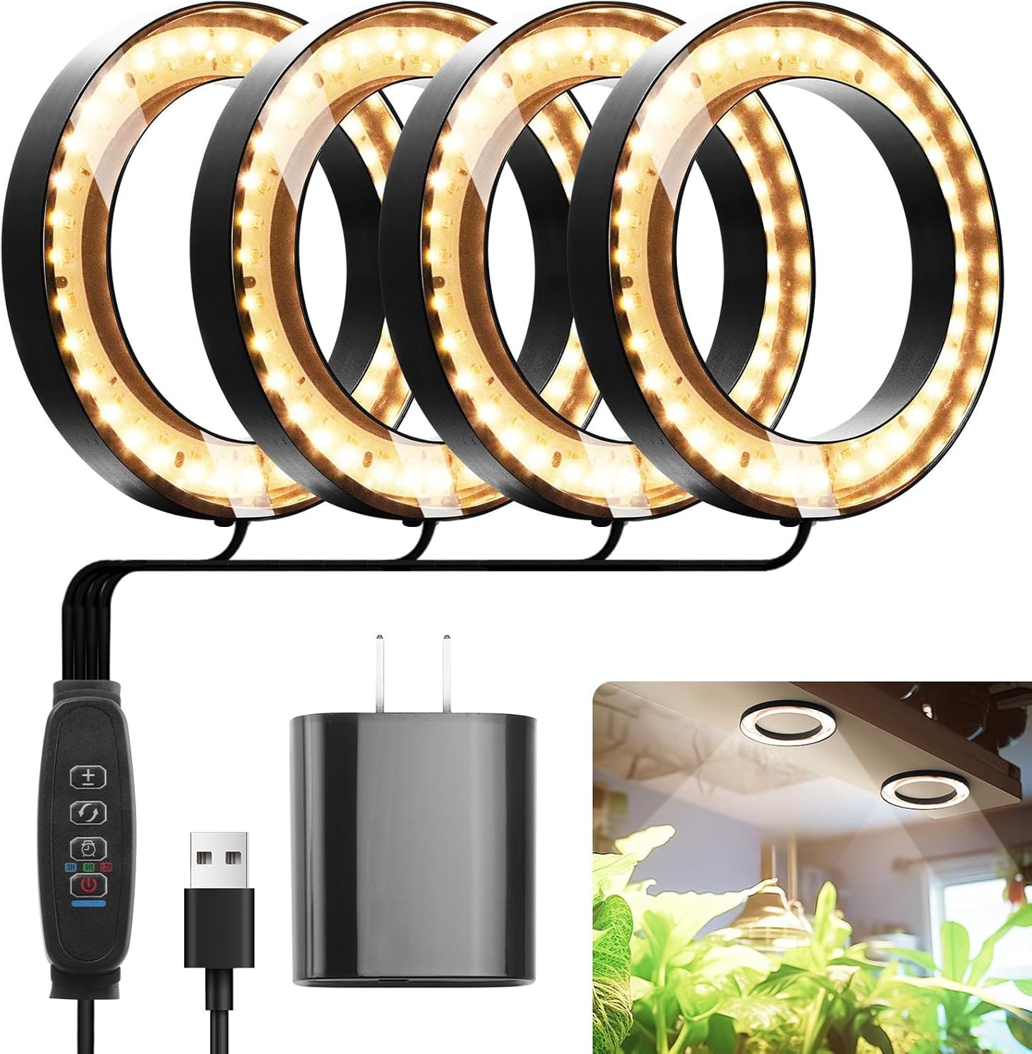 Mosthink 6.3" Ceiling Grow Lights for Indoor Plants, 288 LEDs Plant Light Full Spectrum, Under Cabinet Growing Lamp with Auto Timer, 10 Dimmable Levels, 3 Modes with Transparent Cover,Corded