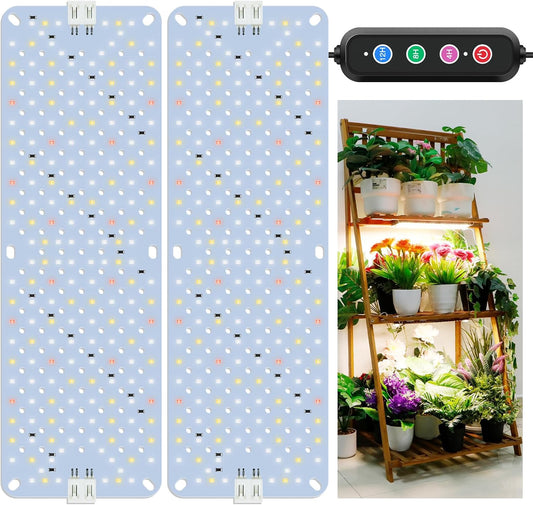 24W Ultra-Thin Panel Full Spectrum Grow Lights, 384 LEDs Plant Grow Light for Indoor Plants with Daisy Chain Function, Grow Lights for Seed Starting with 4/8/12/16/20H Auto On/Off Timer (2pcs)